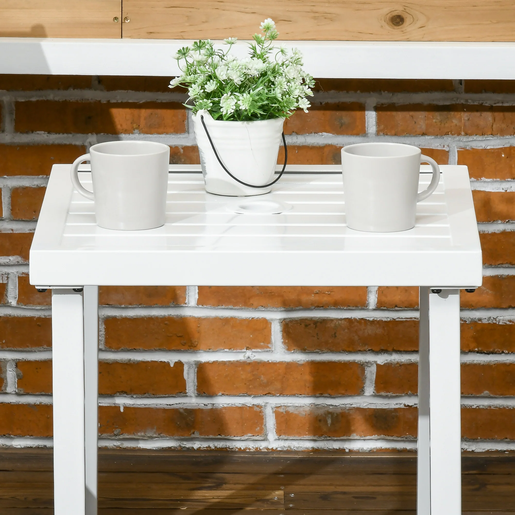 51 x 51 cm Garden Side Table with Umbrella Hole, White - Image 9