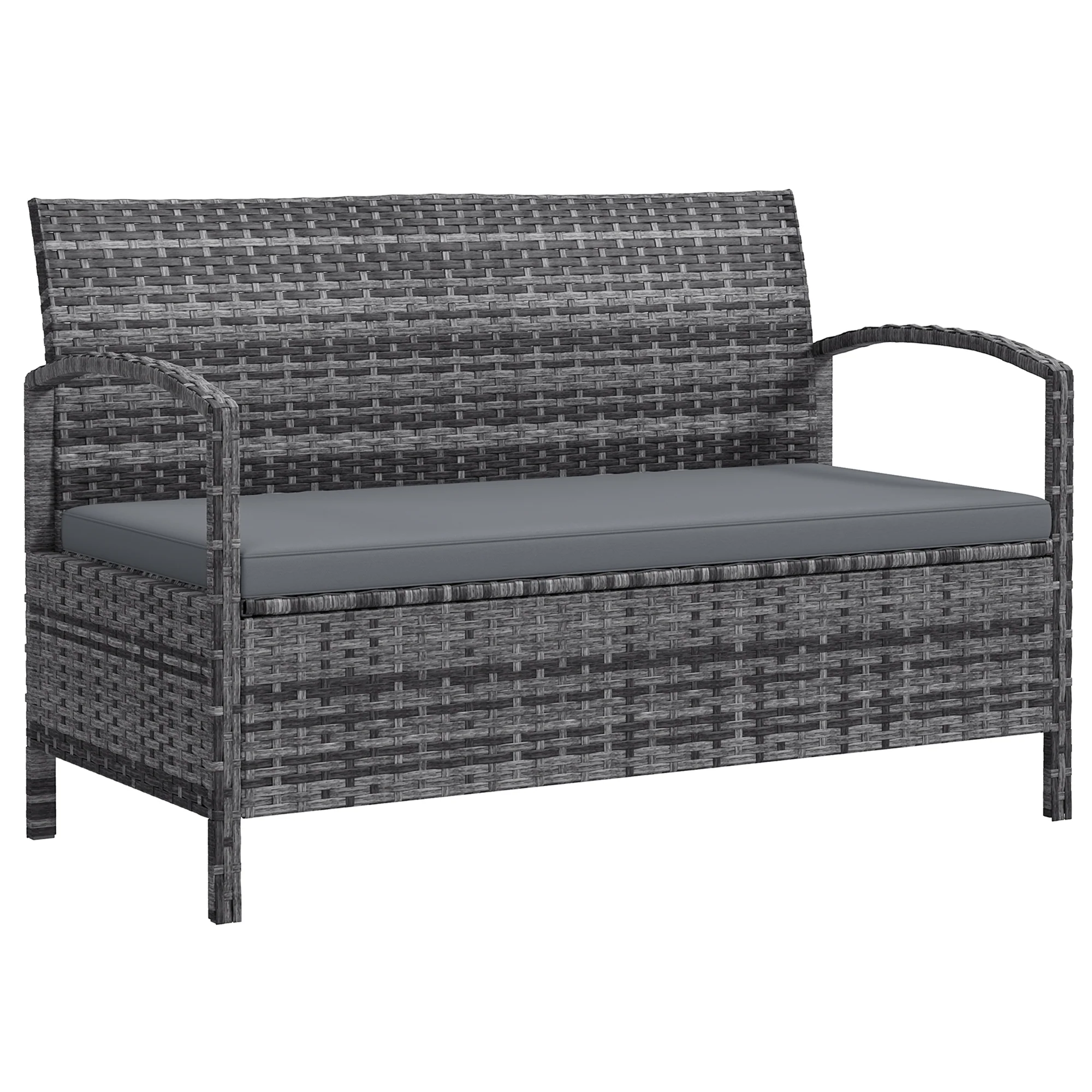 Rattan Garden Bench Loveseat with 125L Capacity Storage & Cushion, for Patio, Grey - Image 12