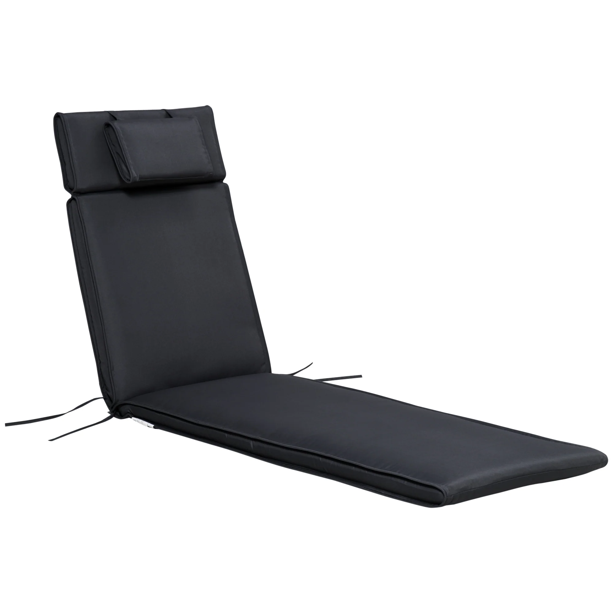 Garden Sun Lounger Cushion Replacement, Sunbed Reclining Chair Pad w/ Pillow, Black