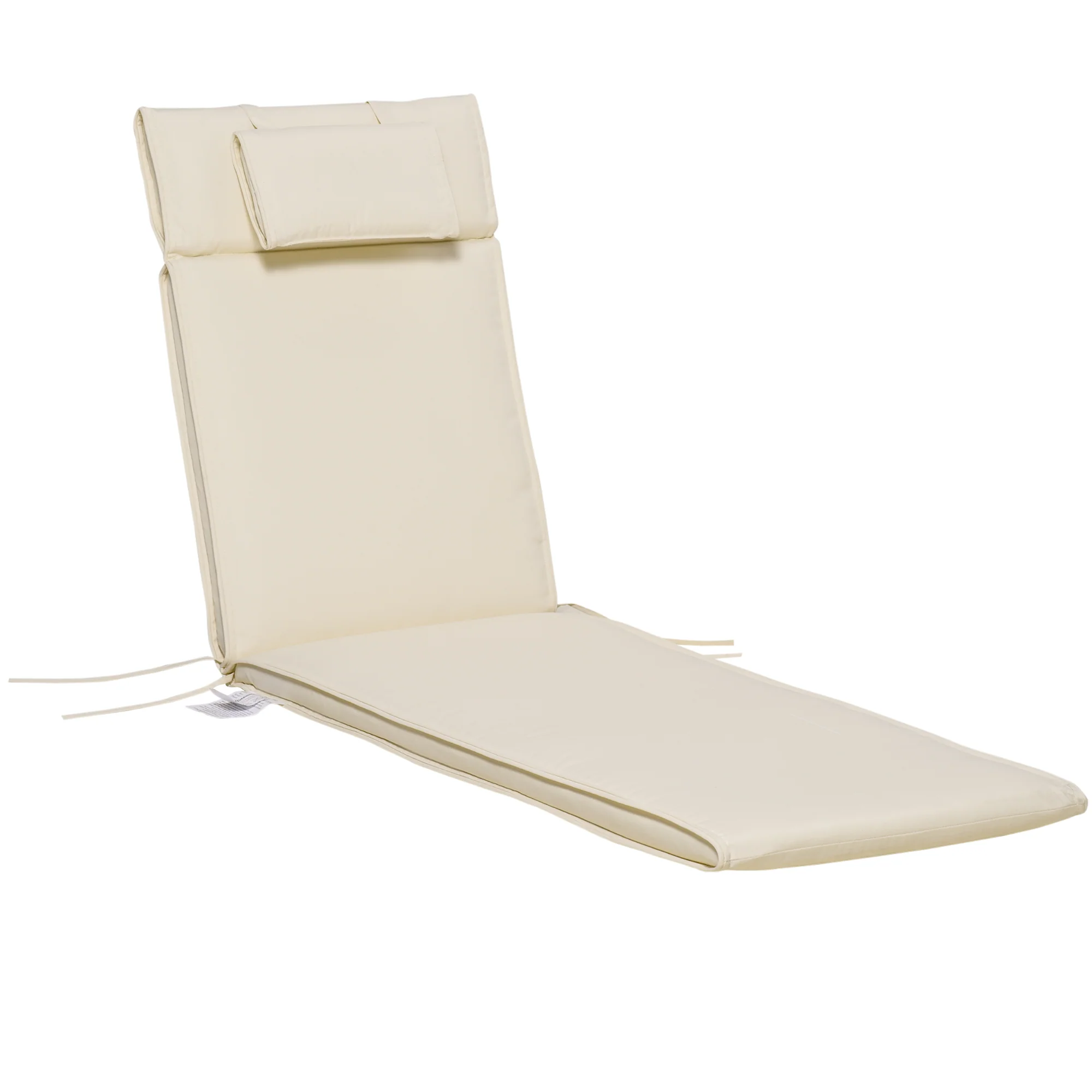 Garden Sun Lounger Cushion Replacement, Sunbed Reclining Chair Pad w/ Pillow, Cream White