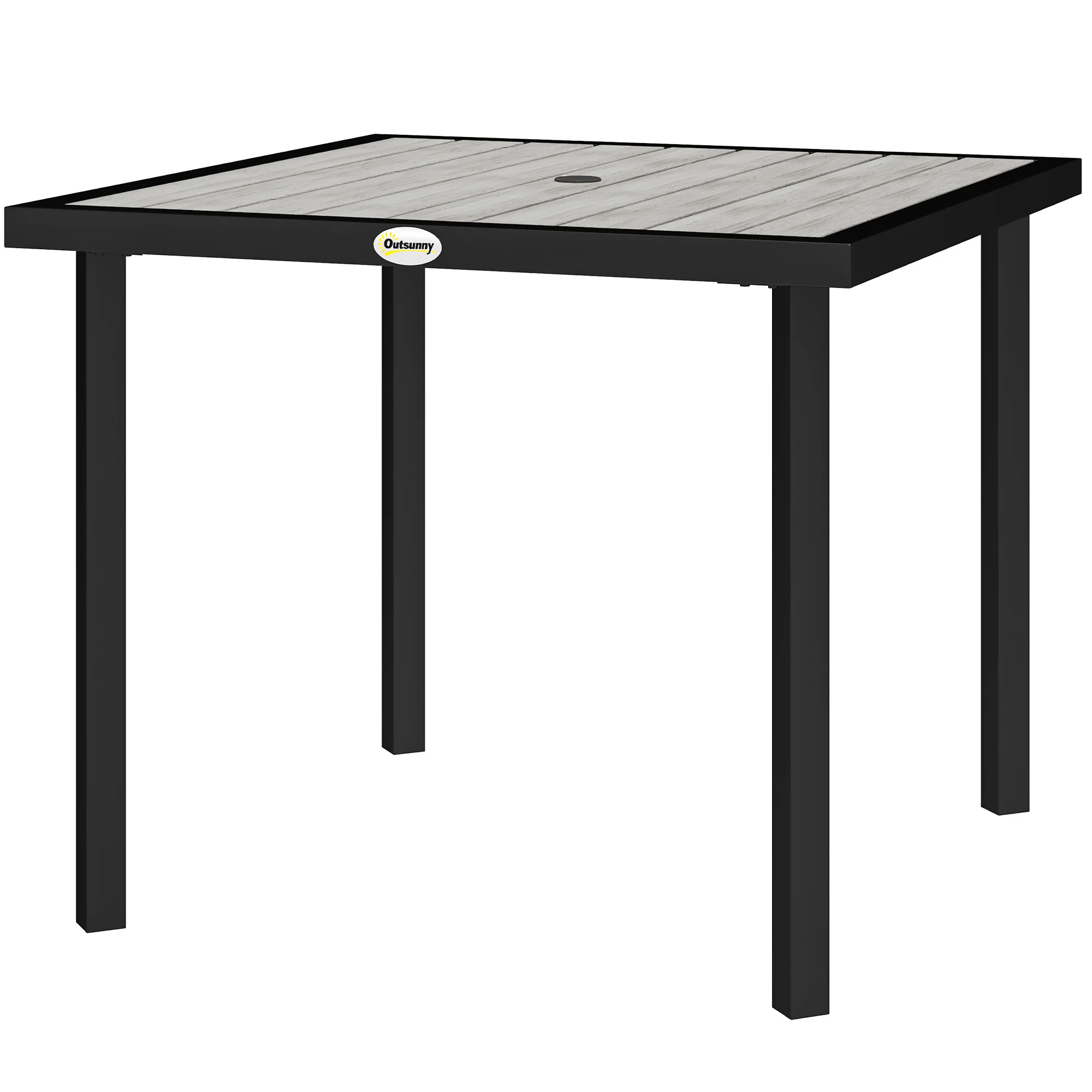 Garden Table for 4 Person, Square 86 x 86 x 71cm Patio Outdoor Dining Table with 5.4cm Parasol Hole, Easy Clean Slatted Top, Metal Frame, for Balcony, Deck, Light Grey - Image 2