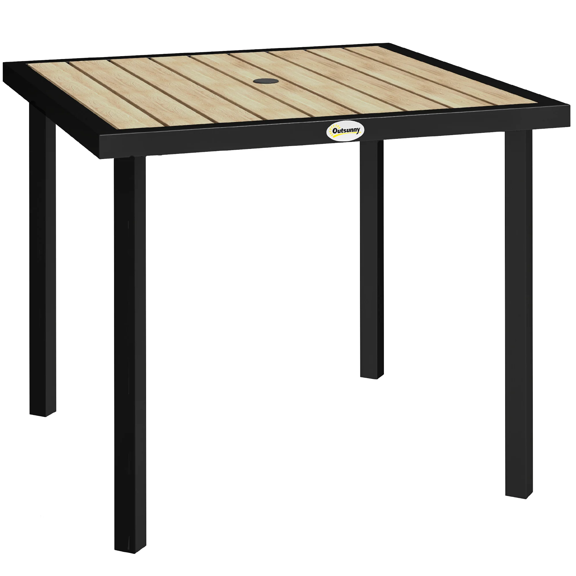 Garden Table for 4 Person, Square 86 x 86 x 71cm Patio Outdoor Dining Table with 5.4cm Parasol Hole, Easy Clean Slatted Top, Metal Frame, for Balcony, Deck, Brown - Image 12