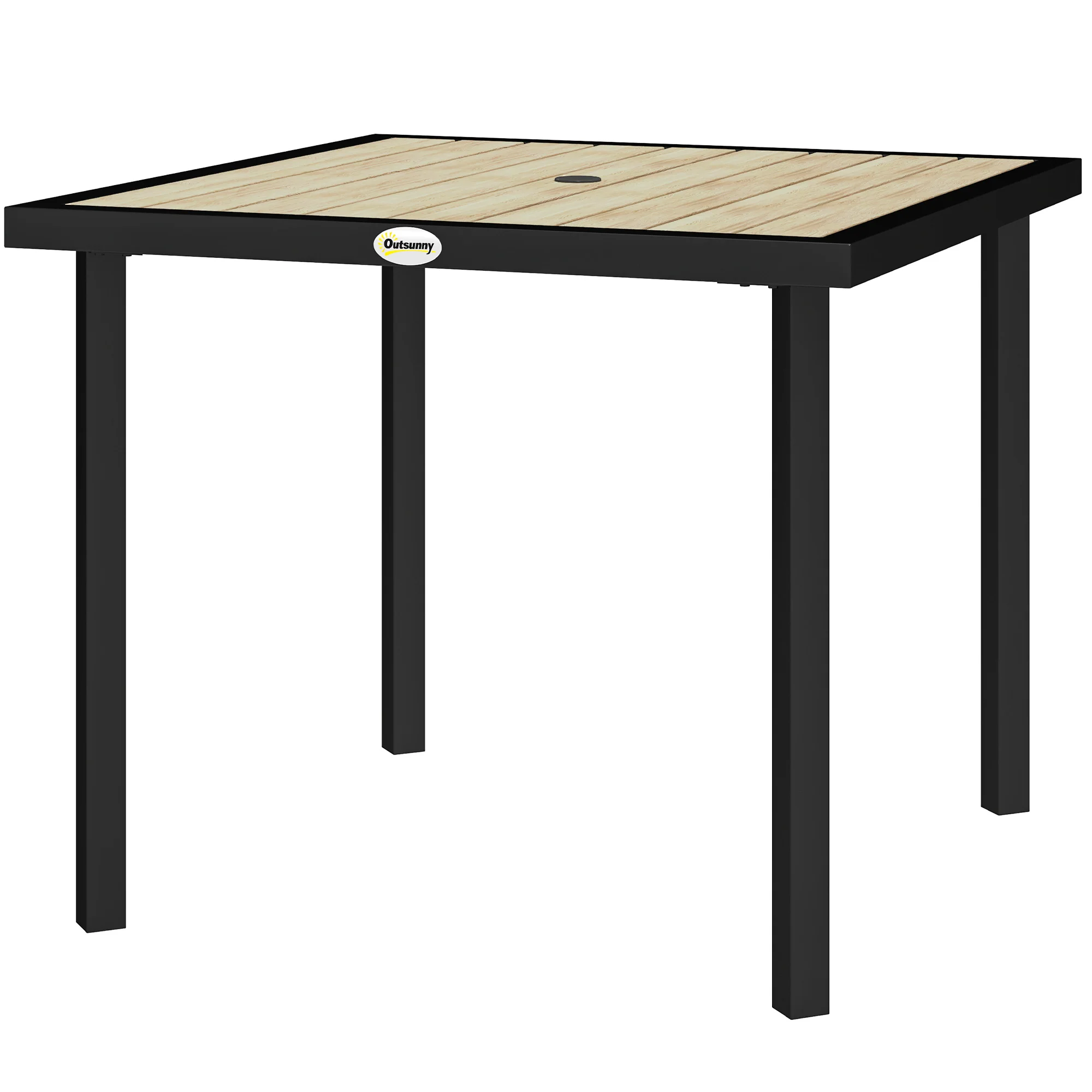Garden Table for 4 Person, Square 86 x 86 x 71cm Patio Outdoor Dining Table with 5.4cm Parasol Hole, Easy Clean Slatted Top, Metal Frame, for Balcony, Deck, Brown - Image 2