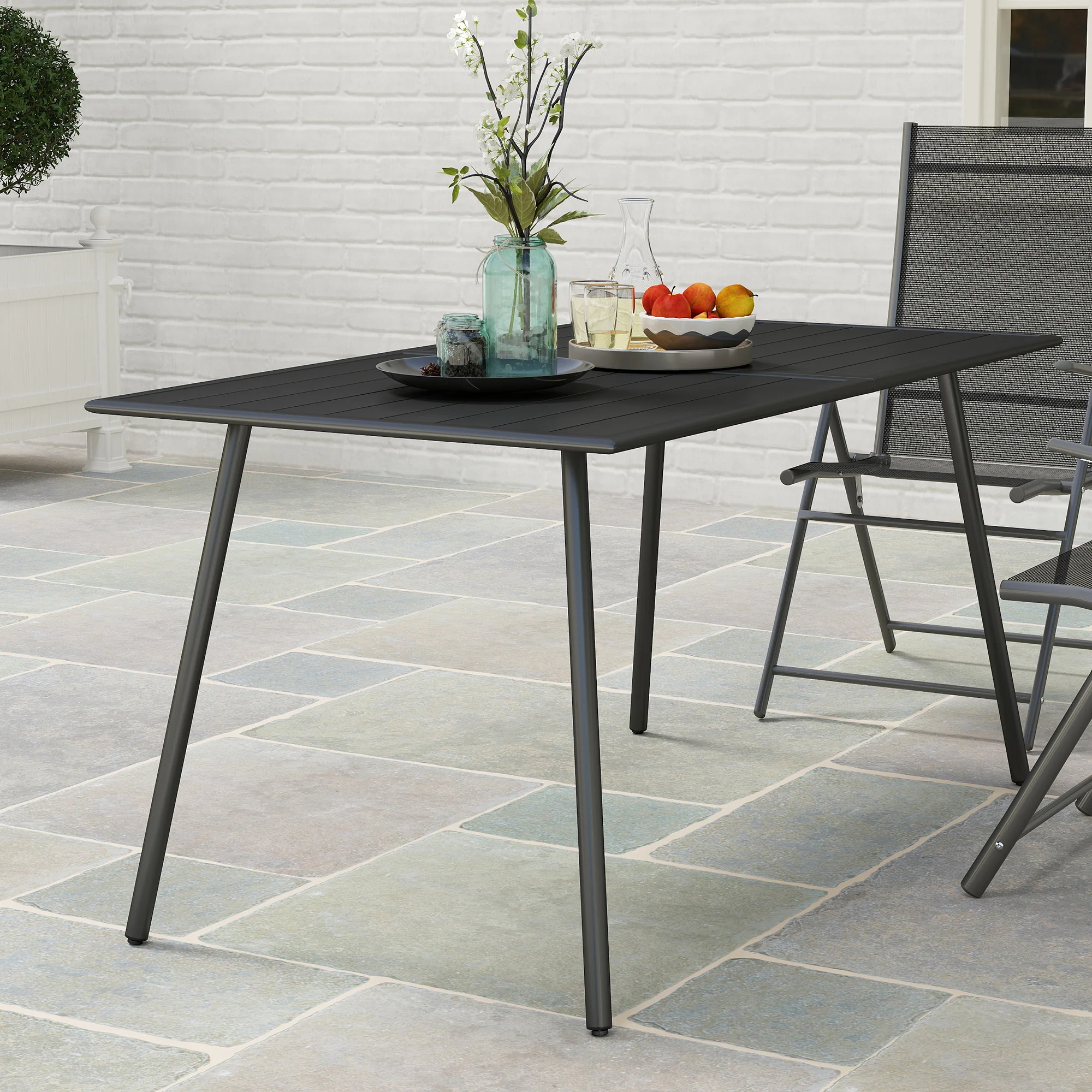 Garden Table for 6 Person, Rectangle Outdoor Table with Easy Clean Slat Top, Rust Resistant Steel Frame, for Deck, Balcony, 150 x 80 x 74 cm, Black - Image 10