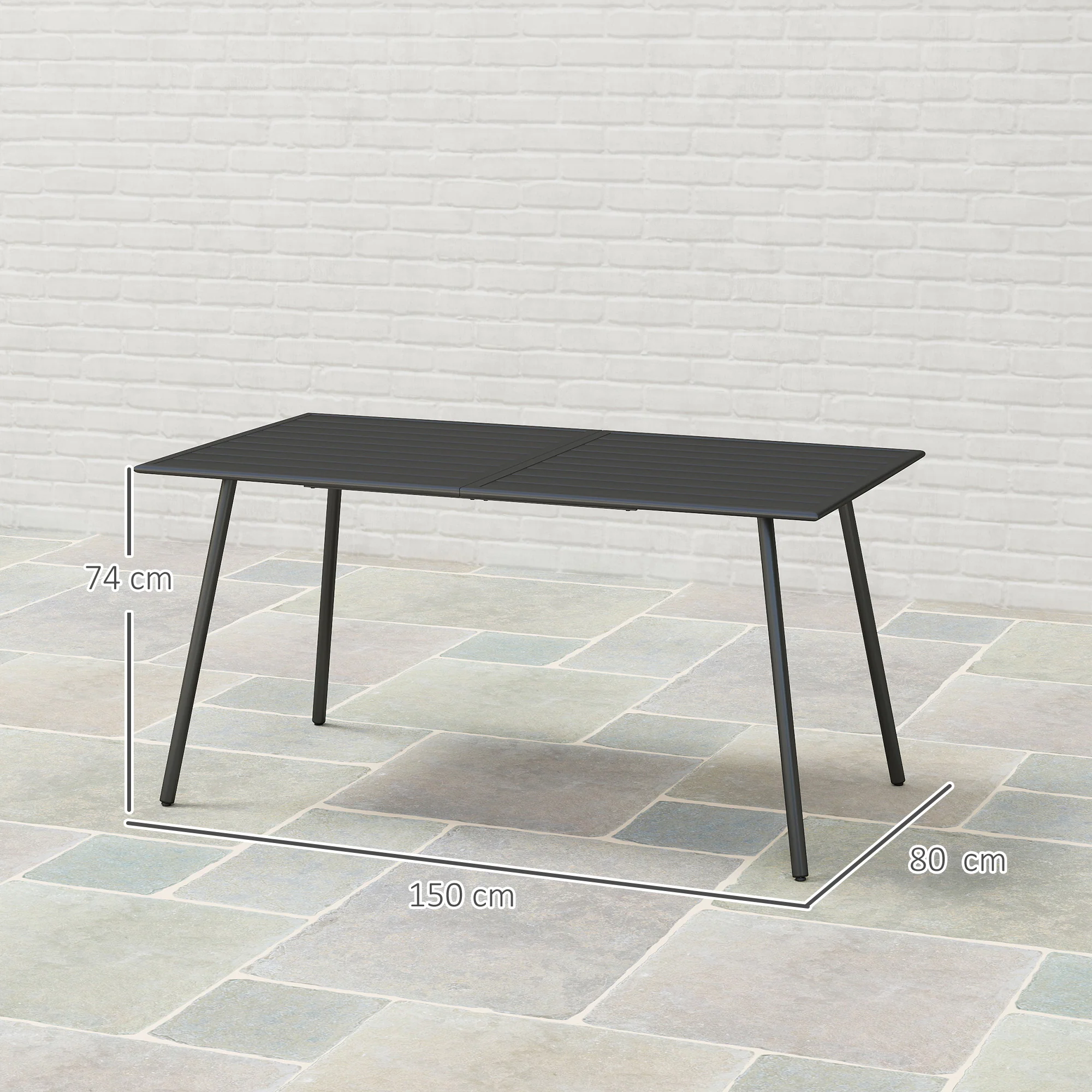 Garden Table for 6 Person, Rectangle Outdoor Table with Easy Clean Slat Top, Rust Resistant Steel Frame, for Deck, Balcony, 150 x 80 x 74 cm, Black - Image 5