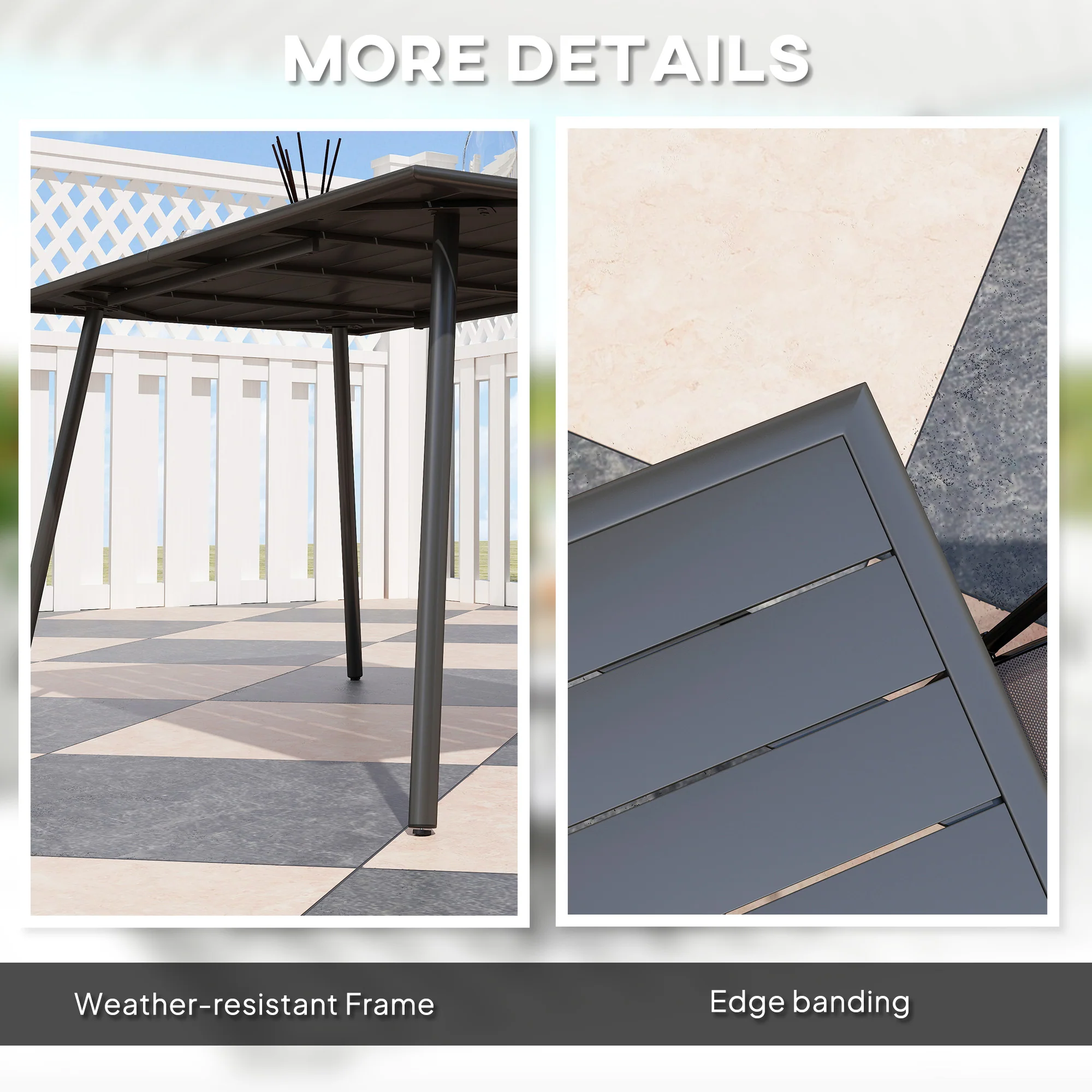 Garden Table for 6 Person, Rectangle Outdoor Table with Easy Clean Slat Top, Rust Resistant Steel Frame, for Deck, Balcony, 150 x 80 x 74 cm, Black - Image 8