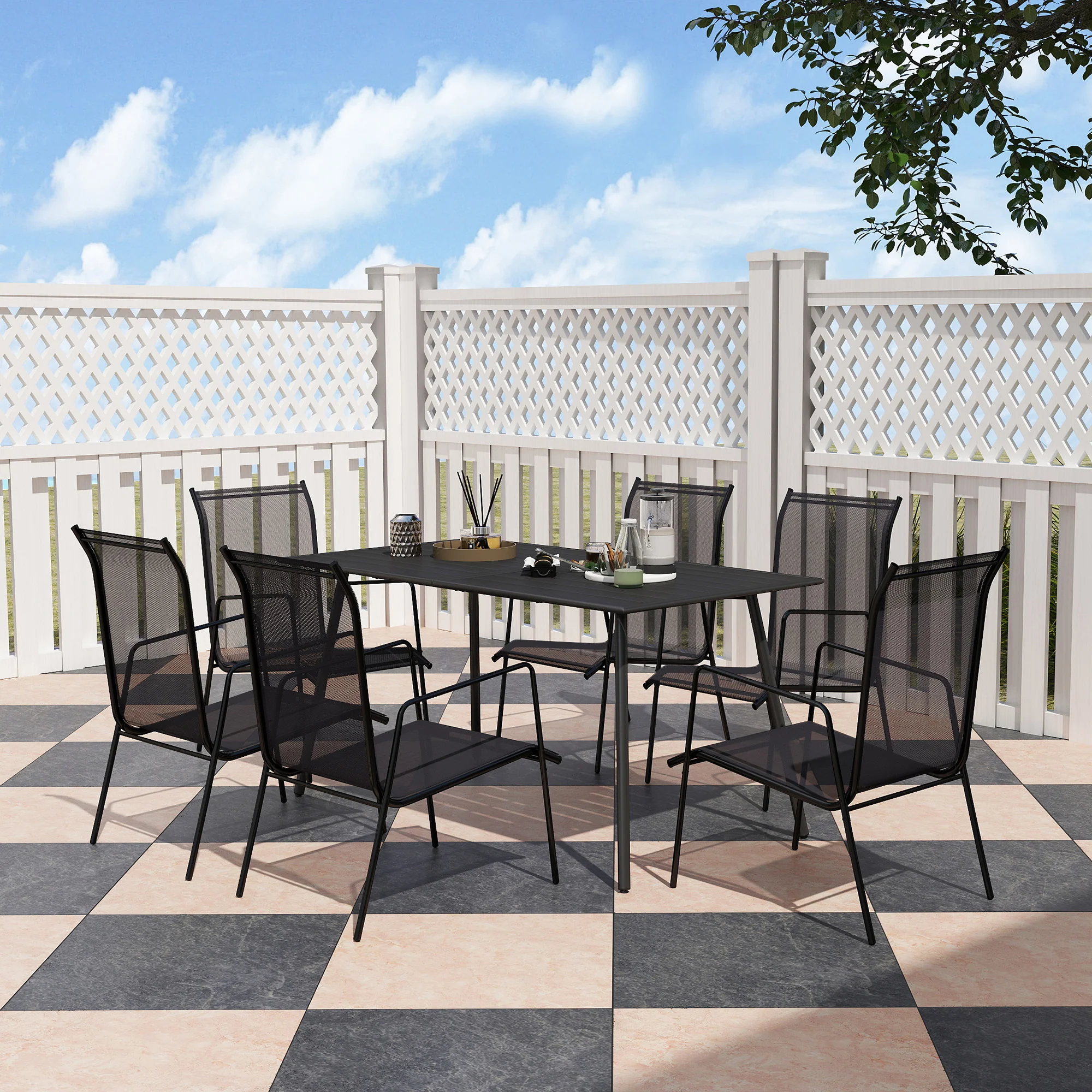 Garden Table for 6 Person, Rectangle Outdoor Table with Easy Clean Slat Top, Rust Resistant Steel Frame, for Deck, Balcony, 150 x 80 x 74 cm, Black - Image 9