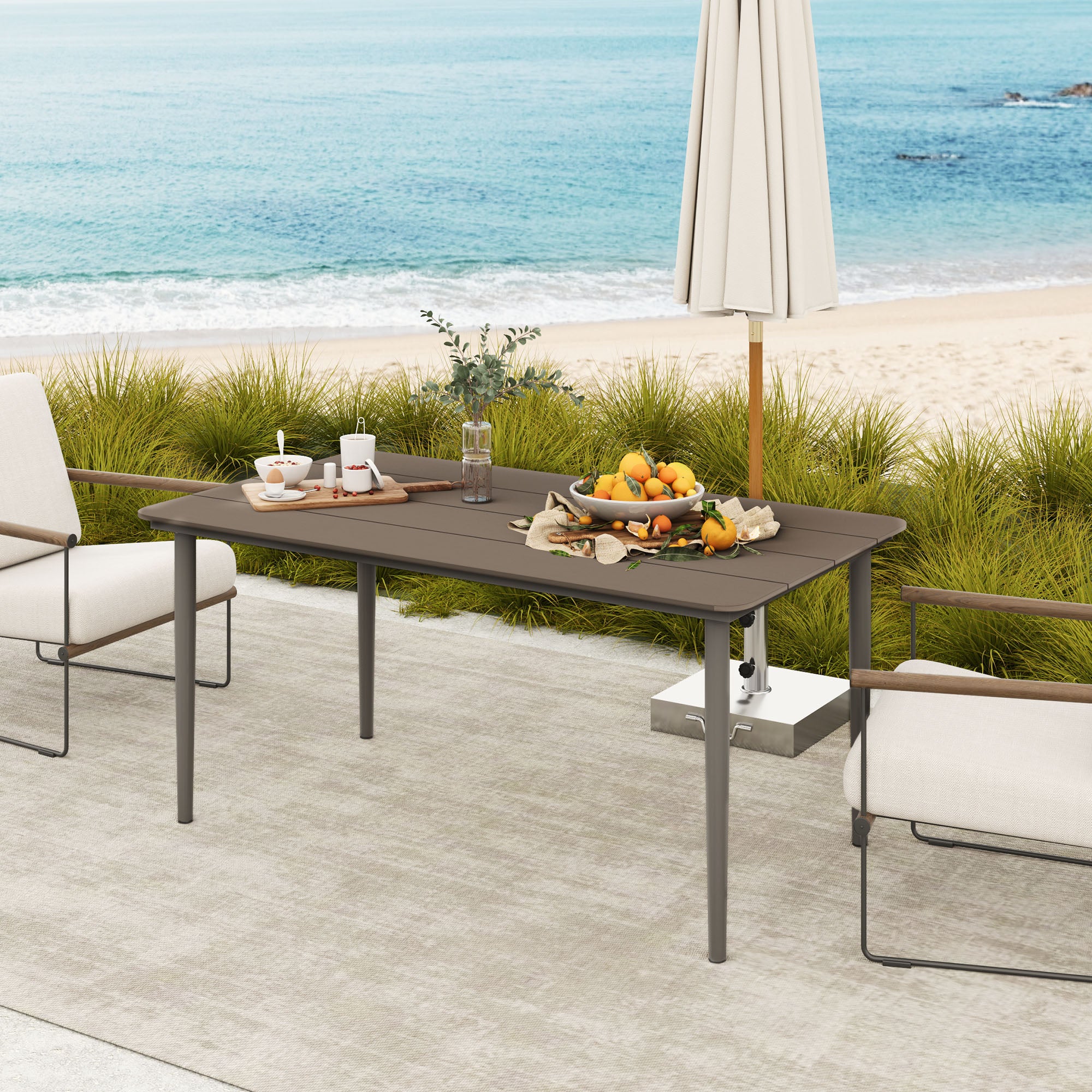 160 x 90 x 74 cm Garden Dining Table for 6 with WPC Top, Dark Grey - Image 10