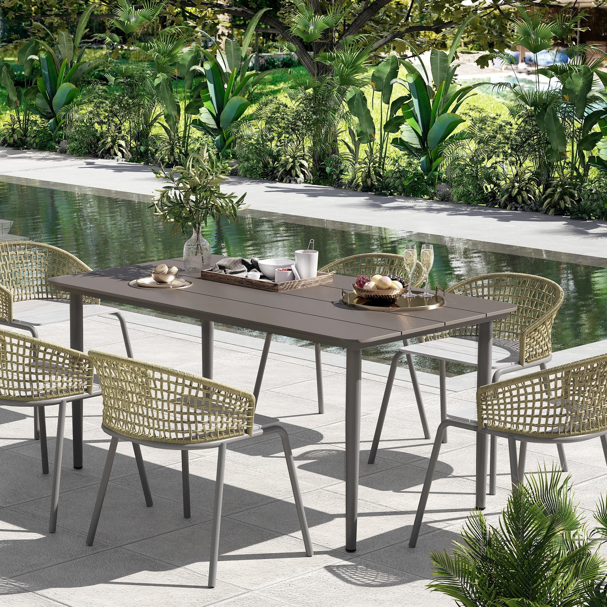 160 x 90 x 74 cm Garden Dining Table for 6 with WPC Top, Dark Grey - Image 3