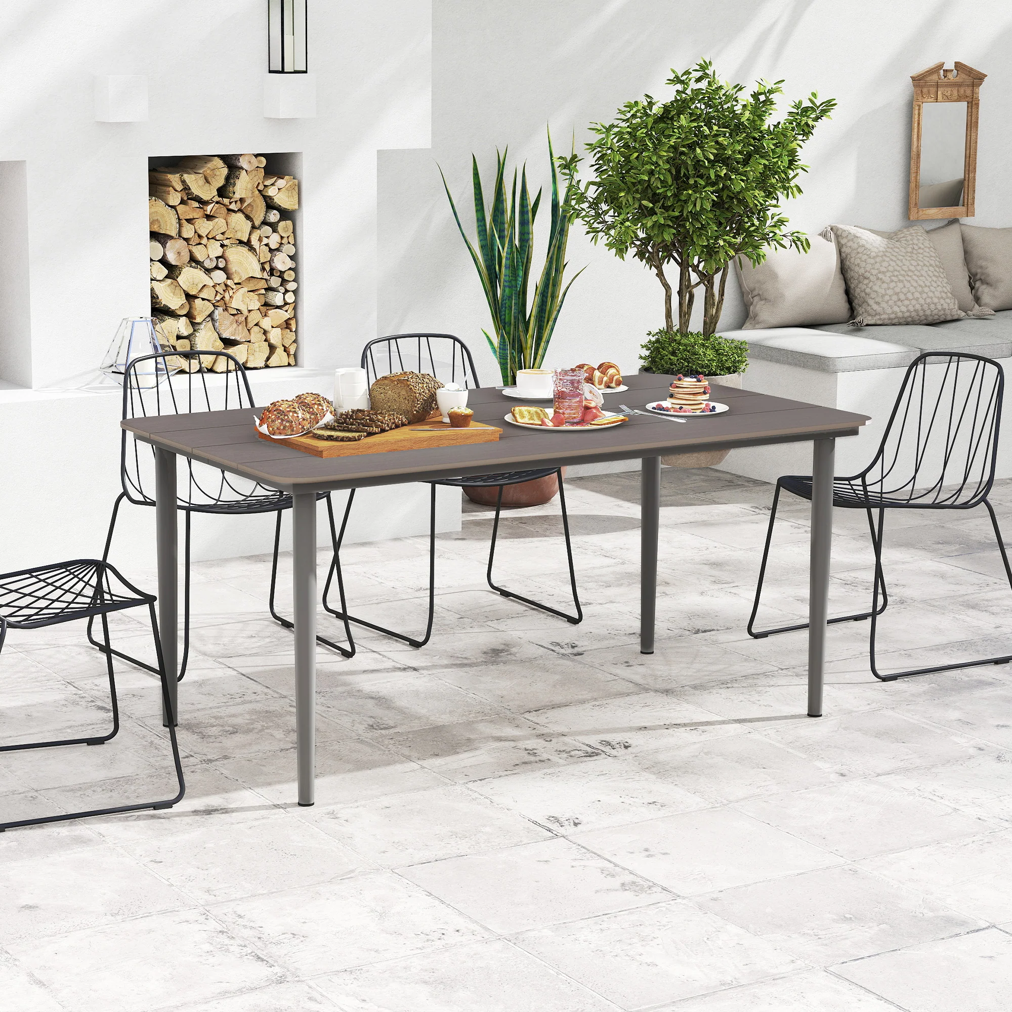 160 x 90 x 74 cm Garden Dining Table for 6 with WPC Top, Dark Grey - Image 4