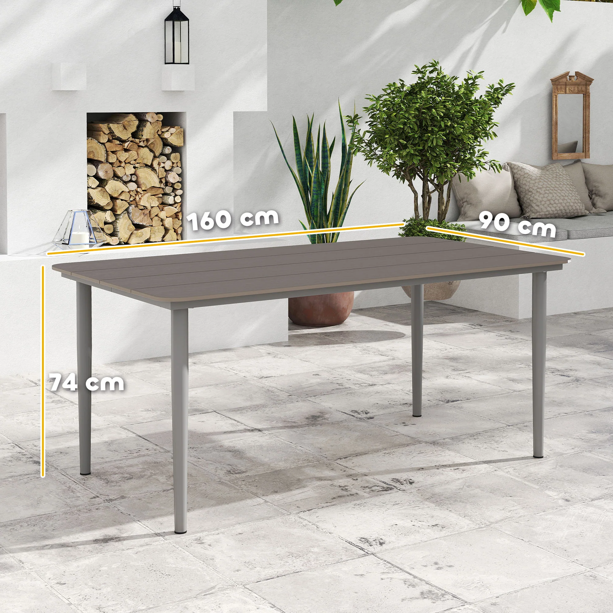 160 x 90 x 74 cm Garden Dining Table for 6 with WPC Top, Dark Grey - Image 5