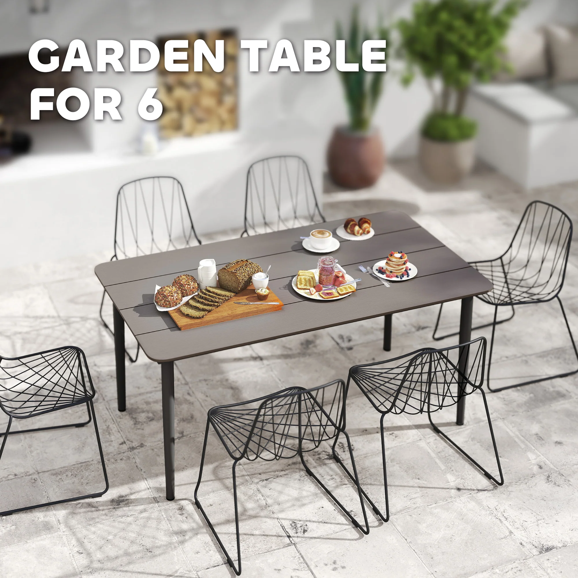 160 x 90 x 74 cm Garden Dining Table for 6 with WPC Top, Dark Grey - Image 6