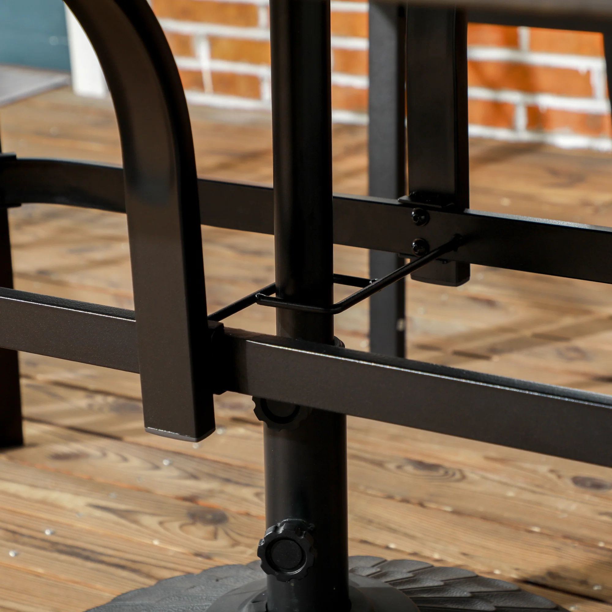 Garden Table with Parasol Hole, Outdoor Garden Dining Table with Wood Grain Tabletop and Steel Frame for Patio, Deck, Balcony, Brown, 150 x 96 x 73cm - Image 10