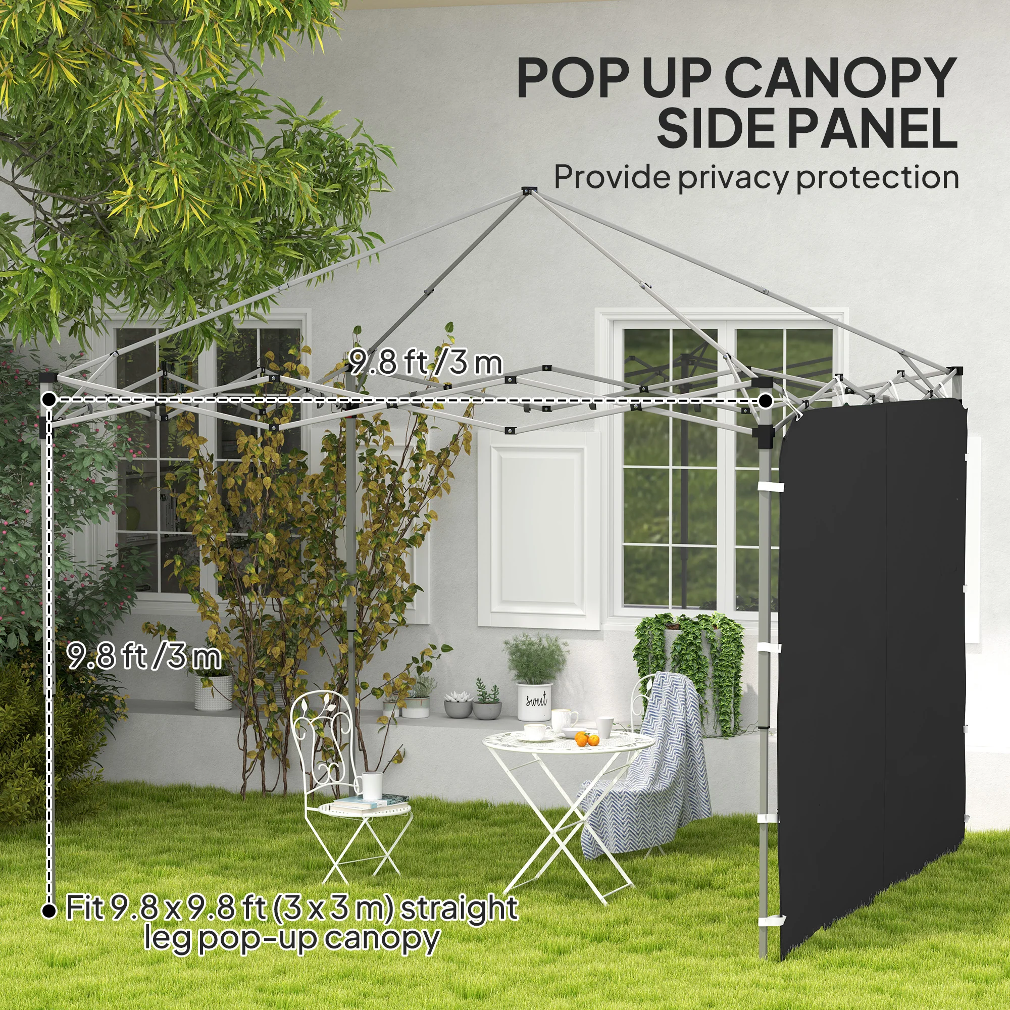 Canopy Sidewall Panel for 3 x 3m Straight Leg Pop Up Gazebos, 1 Pack Sidewall Only, Black - Image 6
