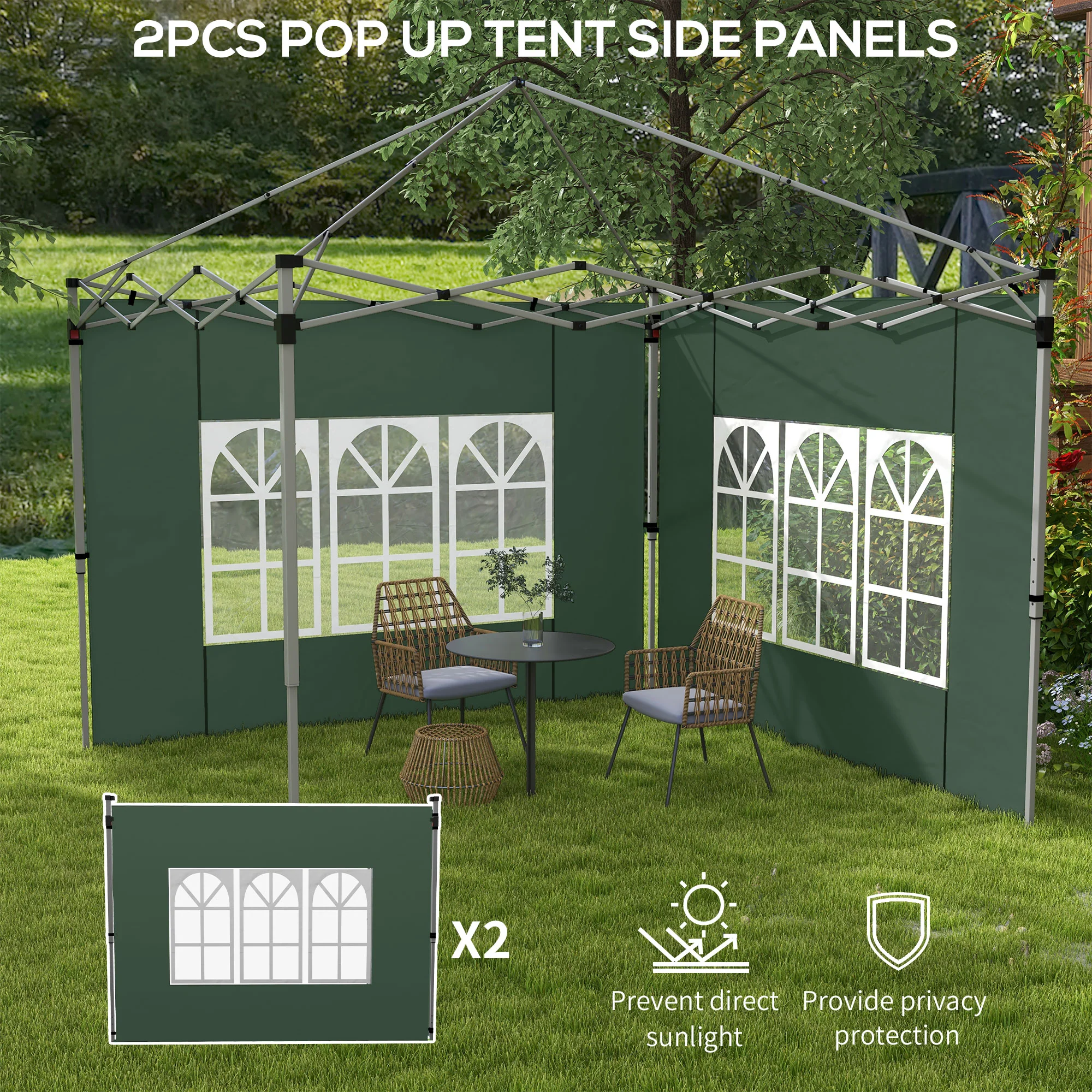 Gazebo Side Panels for 3x3(m) or 3x4(m) Pop Up Gazebo, 2 Pack Sides Replacement, Green - Image 6