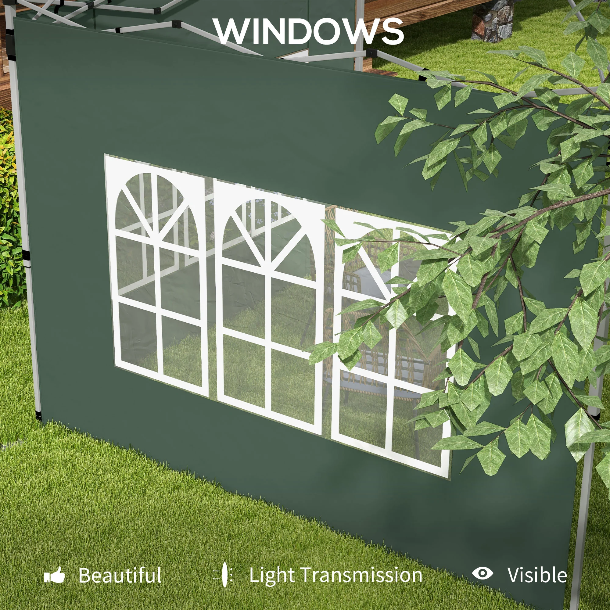 Gazebo Side Panels for 3x3(m) or 3x4(m) Pop Up Gazebo, 2 Pack Sides Replacement, Green - Image 8