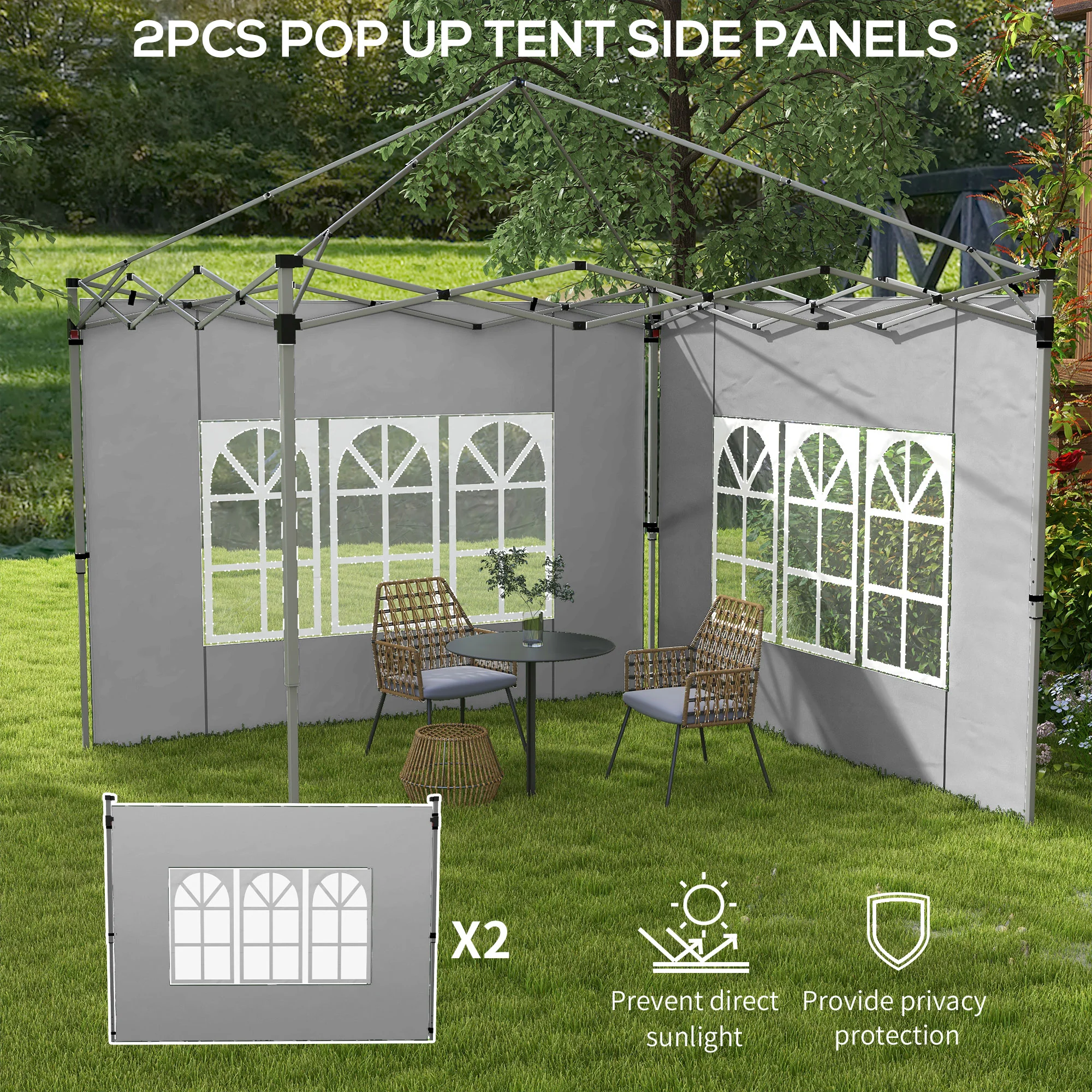 Gazebo Side Panels for 3x3(m) or 3x4(m) Pop Up Gazebo, 2 Pack Sides Replacement, Grey - Image 6
