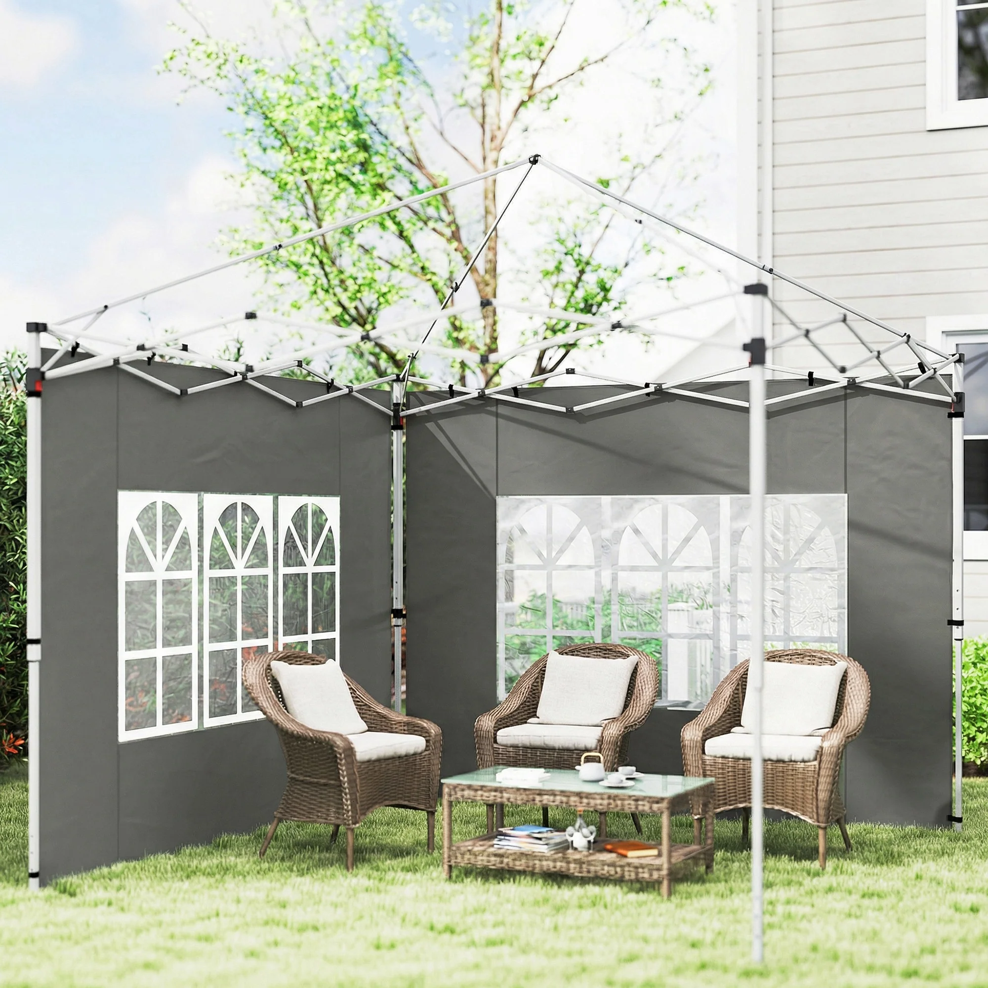 2 Pack Gazebo Side Panels with Window for 3 x 3 m Pop Up Gazebo, Dark Grey - Image 3