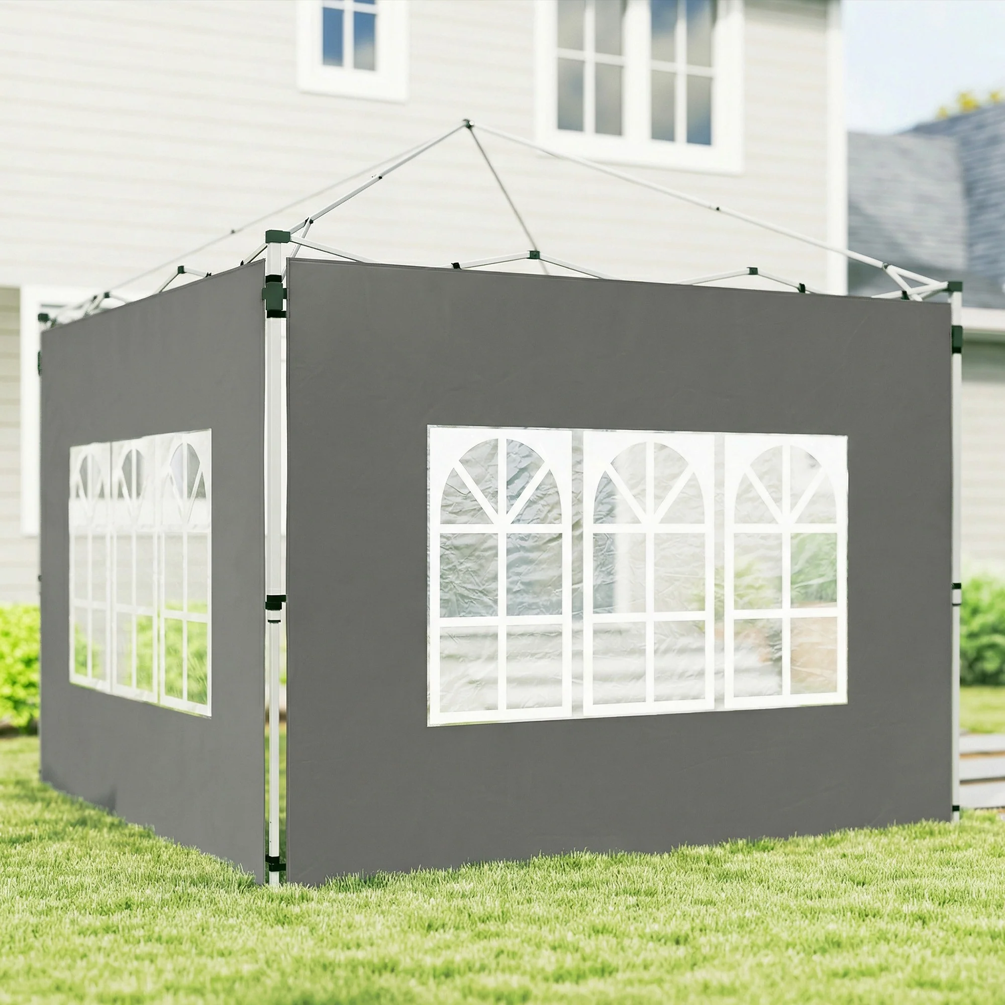 2 Pack Gazebo Side Panels with Window for 3 x 3 m Pop Up Gazebo, Dark Grey - Image 4