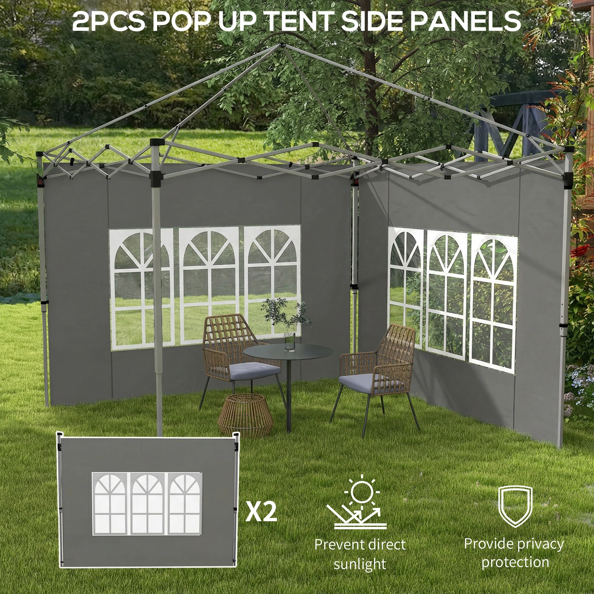 2 Pack Gazebo Side Panels with Window for 3 x 3 m Pop Up Gazebo, Dark Grey - Image 6