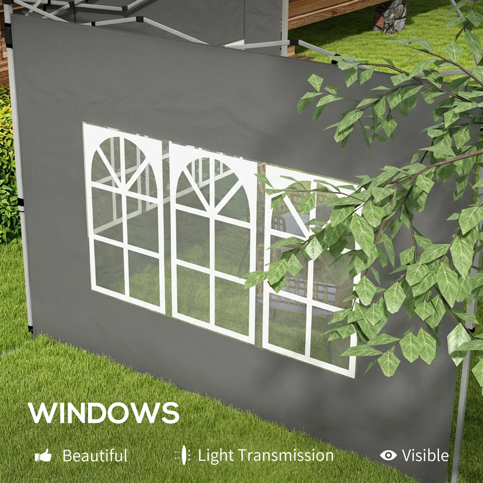 2 Pack Gazebo Side Panels with Window for 3 x 3 m Pop Up Gazebo, Dark Grey - Image 8