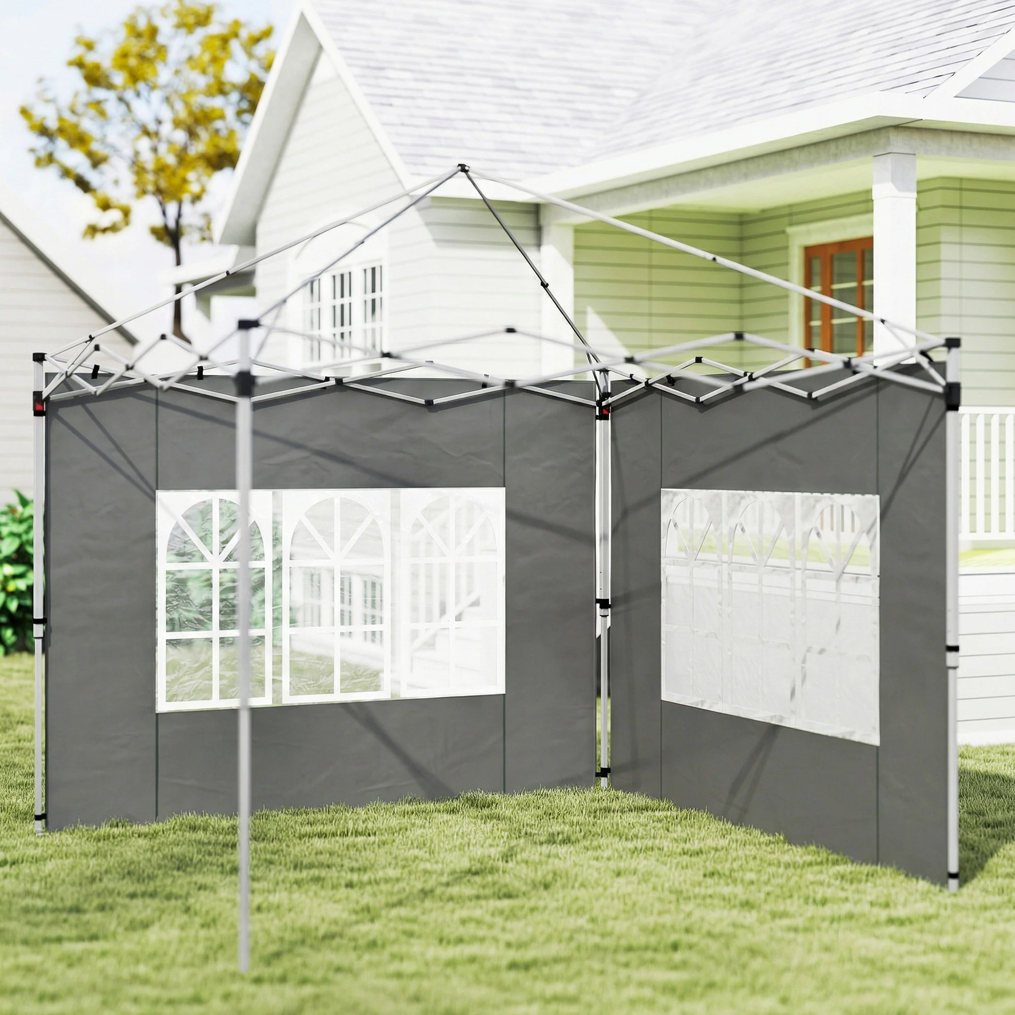 2 Pack Gazebo Side Panels with Window for 3 x 3 m Pop Up Gazebo, Dark Grey - Image 9