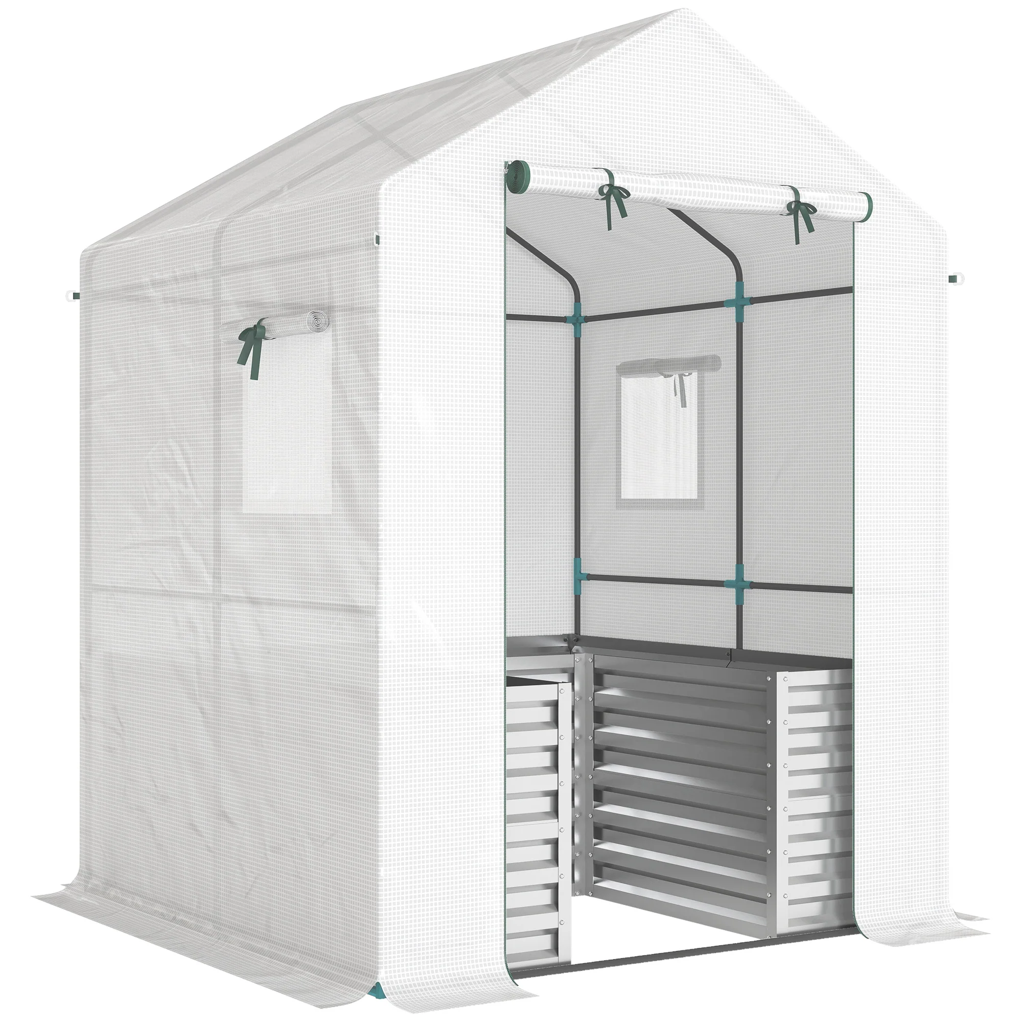 56" x 56" x 75" Raised Garden Bed Greenhouse with PE Cover, White - Image 12