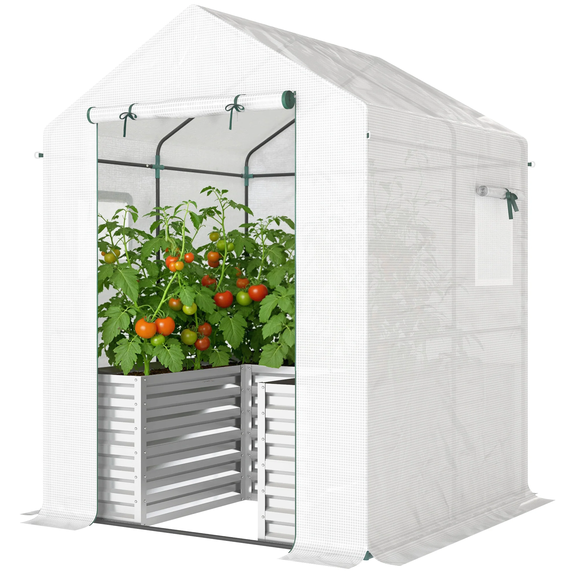 56" x 56" x 75" Raised Garden Bed Greenhouse with PE Cover, White - Image 2