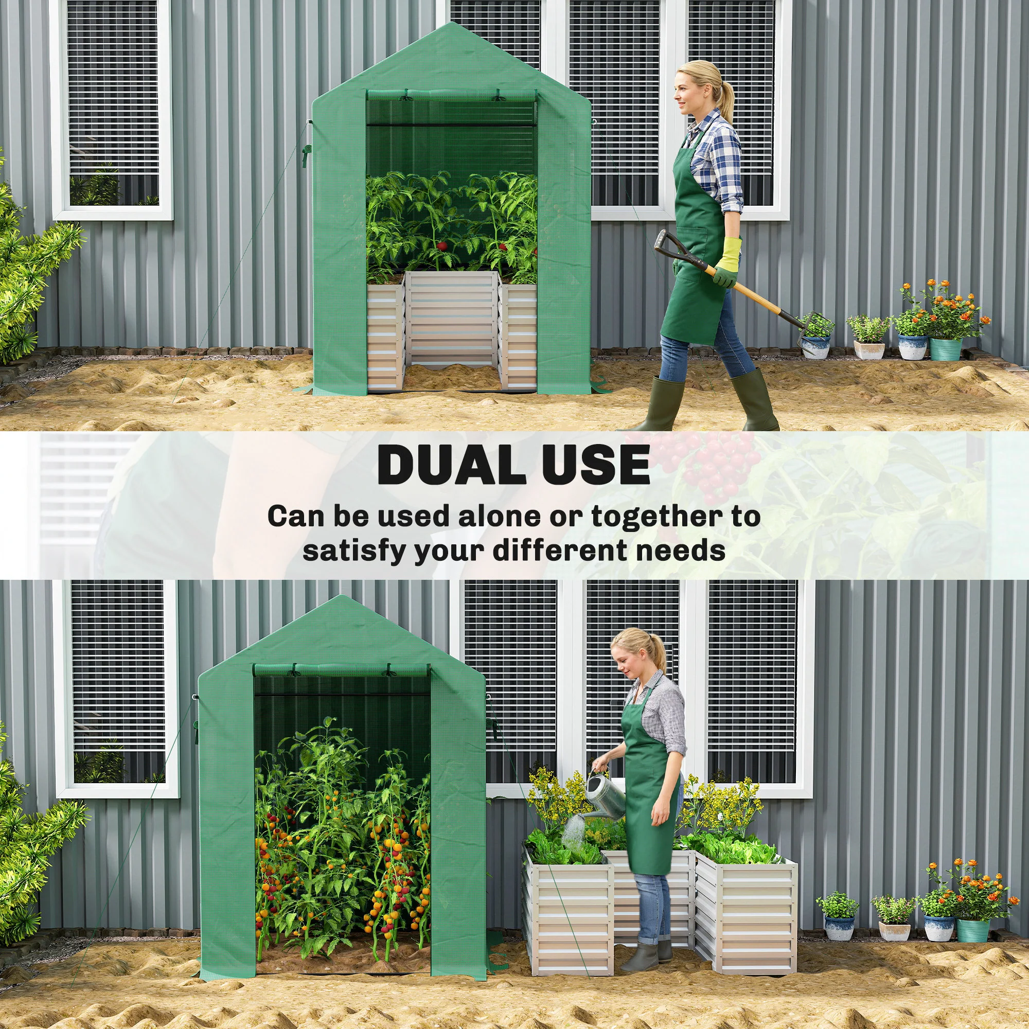 56" x 56" x 75" Raised Garden Bed Greenhouse with PE Cover, Green - Image 6