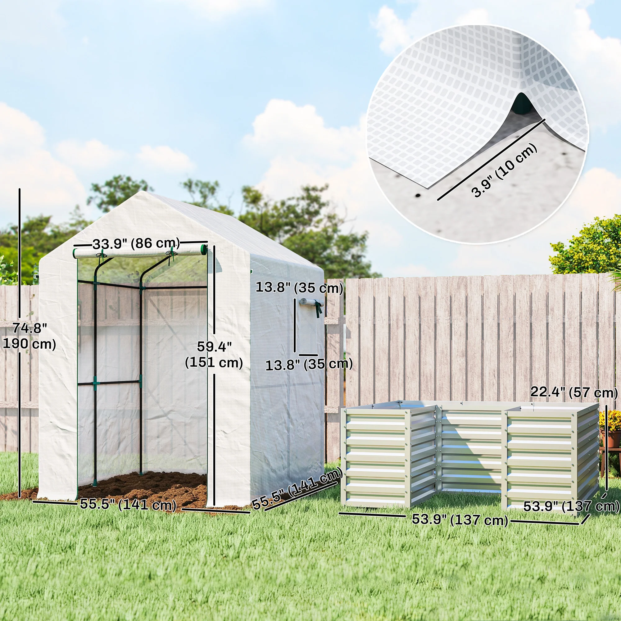56" x 56" x 75" Raised Garden Bed Greenhouse with PE Cover, White - Image 5