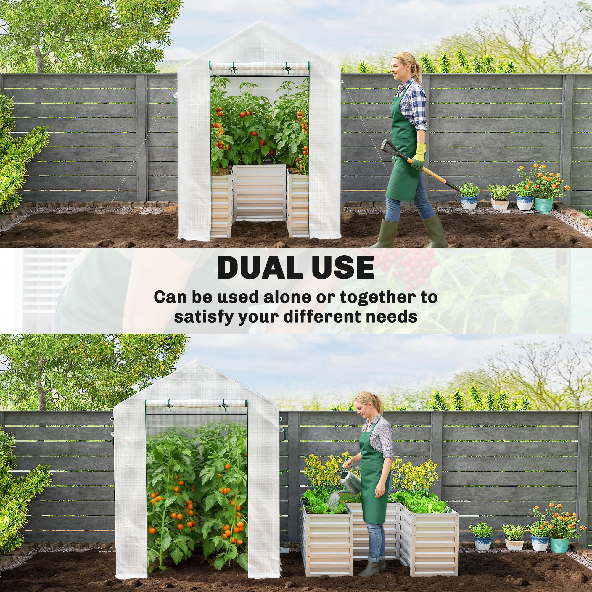 56" x 56" x 75" Raised Garden Bed Greenhouse with PE Cover, White - Image 6