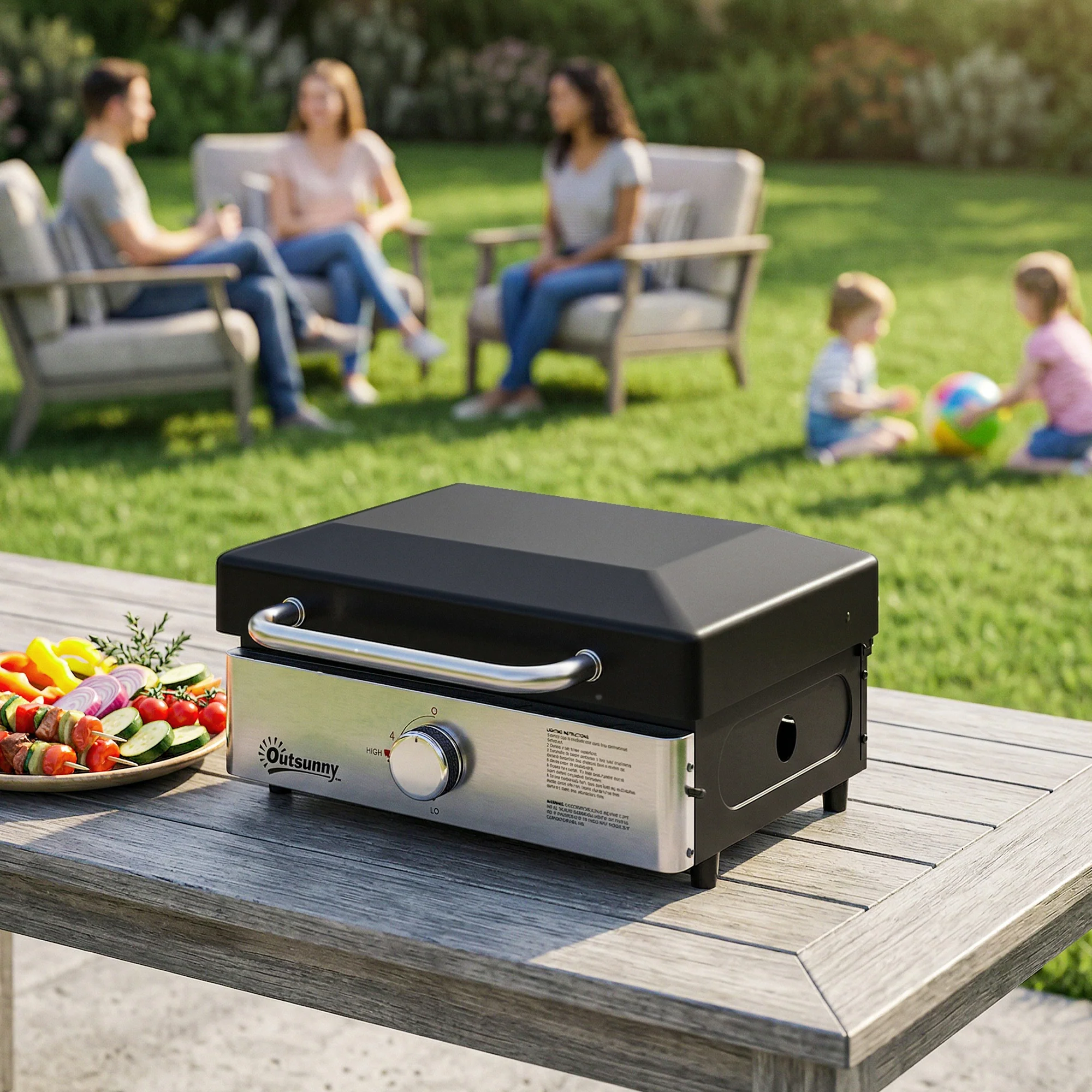 Portable Gas Plancha Grill 3.5 kW, Tabletop Griddle with Grease Cup, Black - Image 11