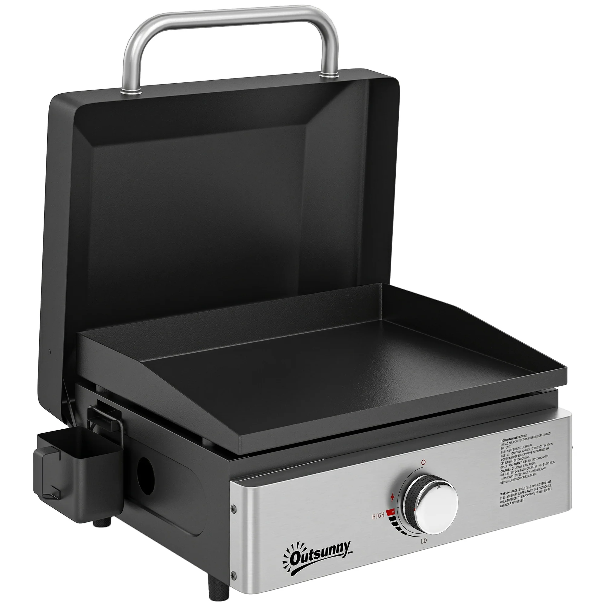 Portable Gas Plancha Grill 3.5 kW, Tabletop Griddle with Grease Cup, Black - Image 12