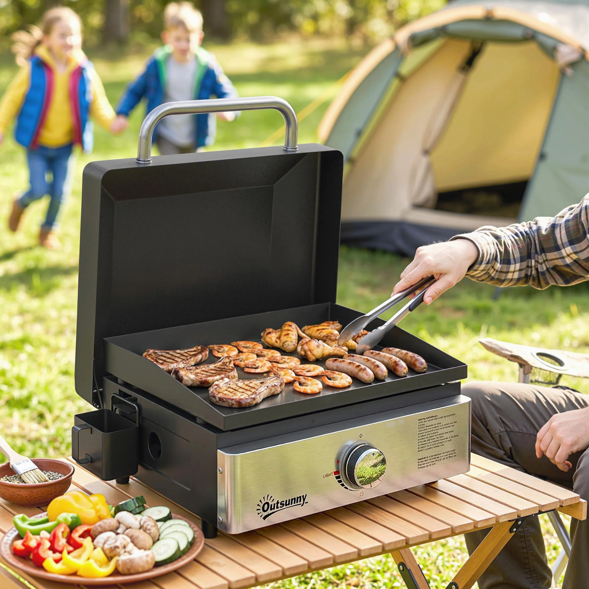 Portable Gas Plancha Grill 3.5 kW, Tabletop Griddle with Grease Cup, Black - Image 4