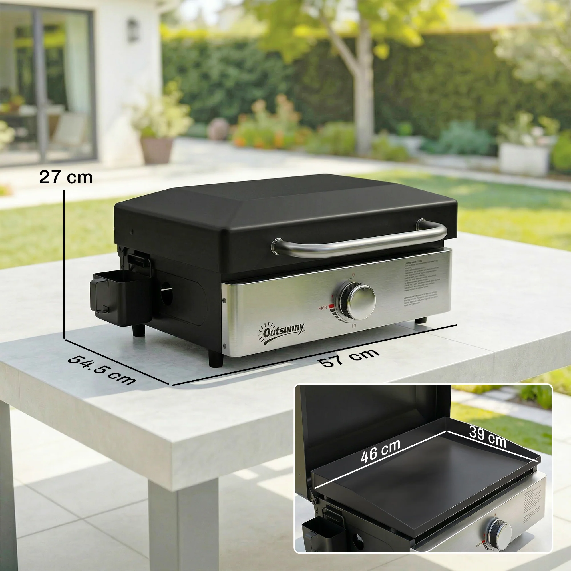 Portable Gas Plancha Grill 3.5 kW, Tabletop Griddle with Grease Cup, Black - Image 5