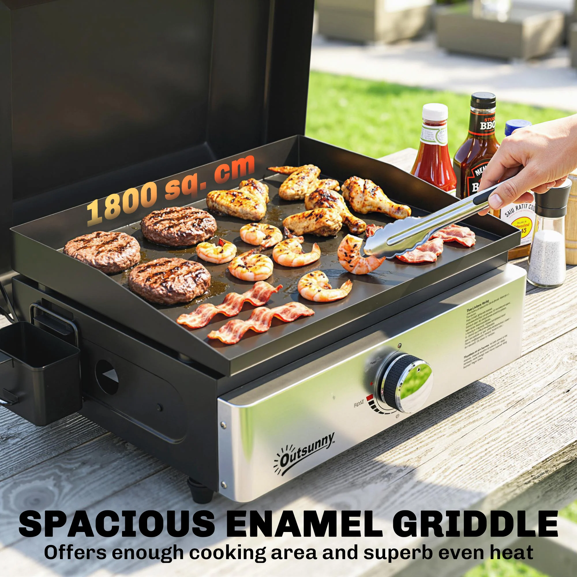 Portable Gas Plancha Grill 3.5 kW, Tabletop Griddle with Grease Cup, Black - Image 7