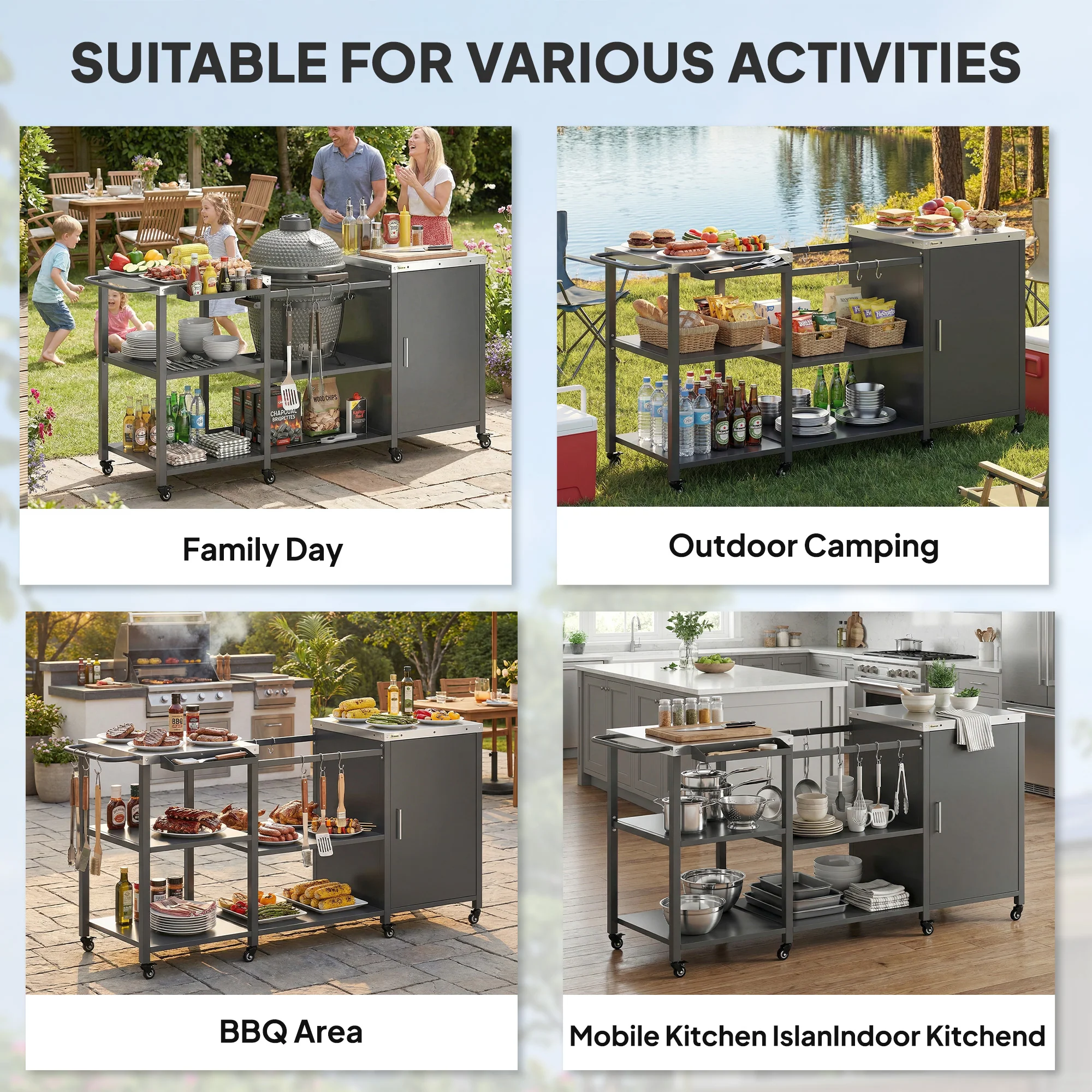 BBQ Grill Table with Stainless Steel Top and Storage Cabinet - Image 10