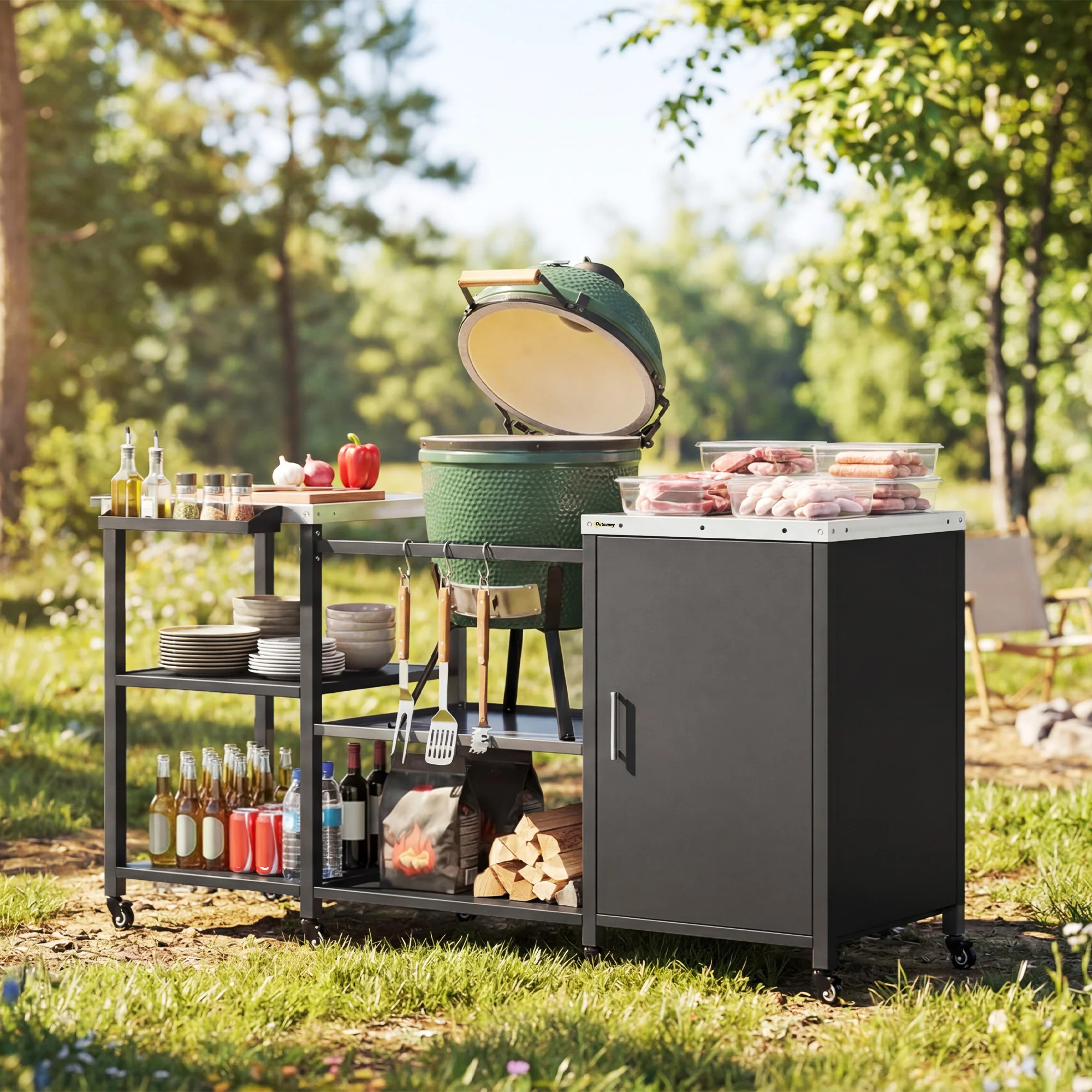BBQ Grill Table with Stainless Steel Top and Storage Cabinet - Image 3