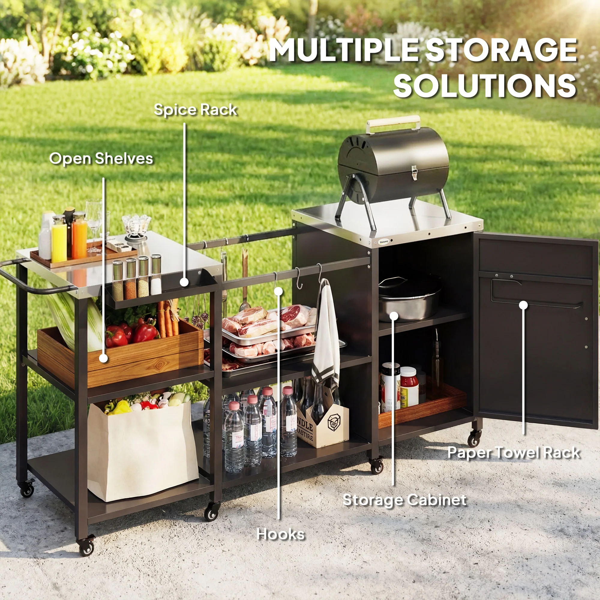 BBQ Grill Table with Stainless Steel Top and Storage Cabinet - Image 7