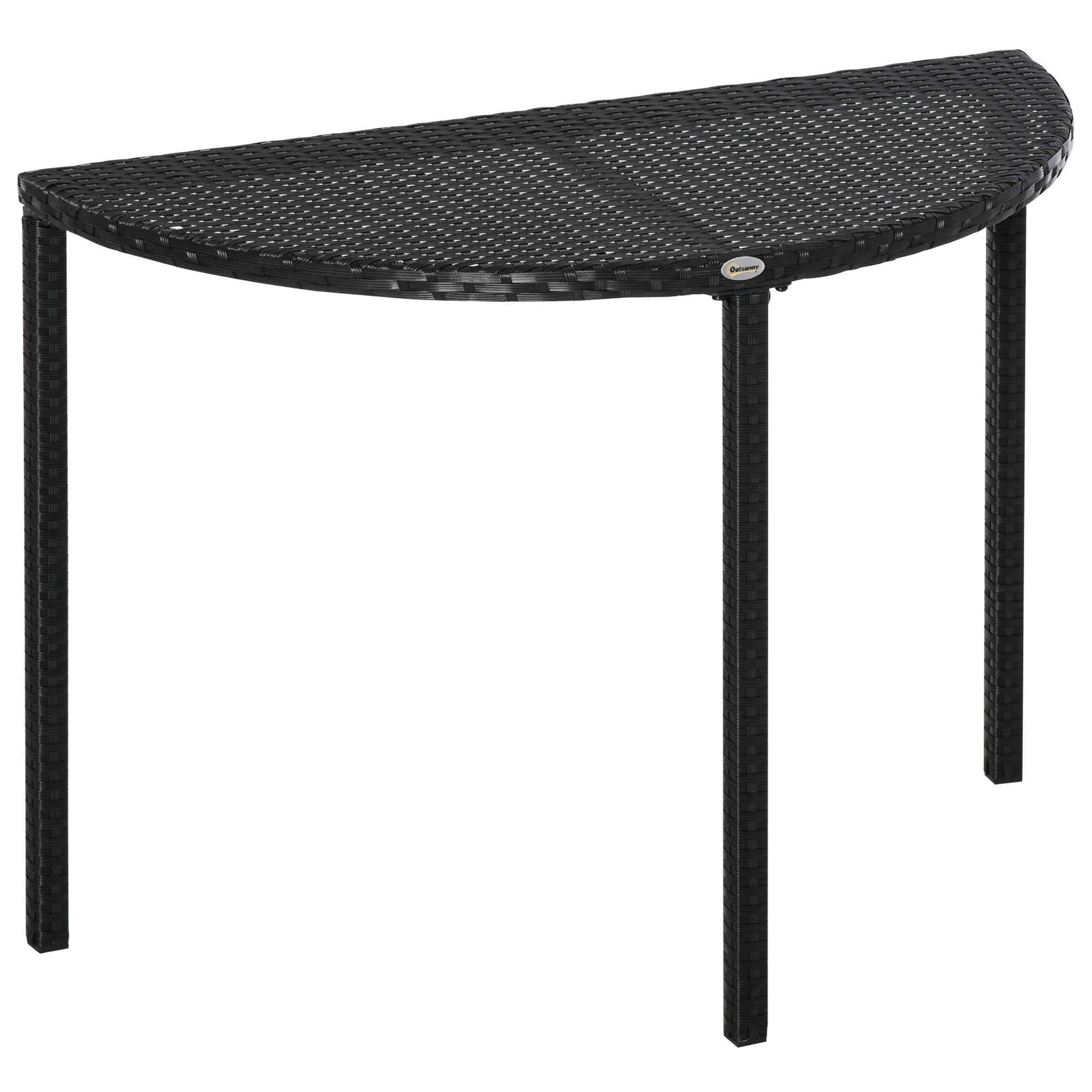39.4" Half Round PE Rattan Side Table with Metal Frame, Black - Image 12