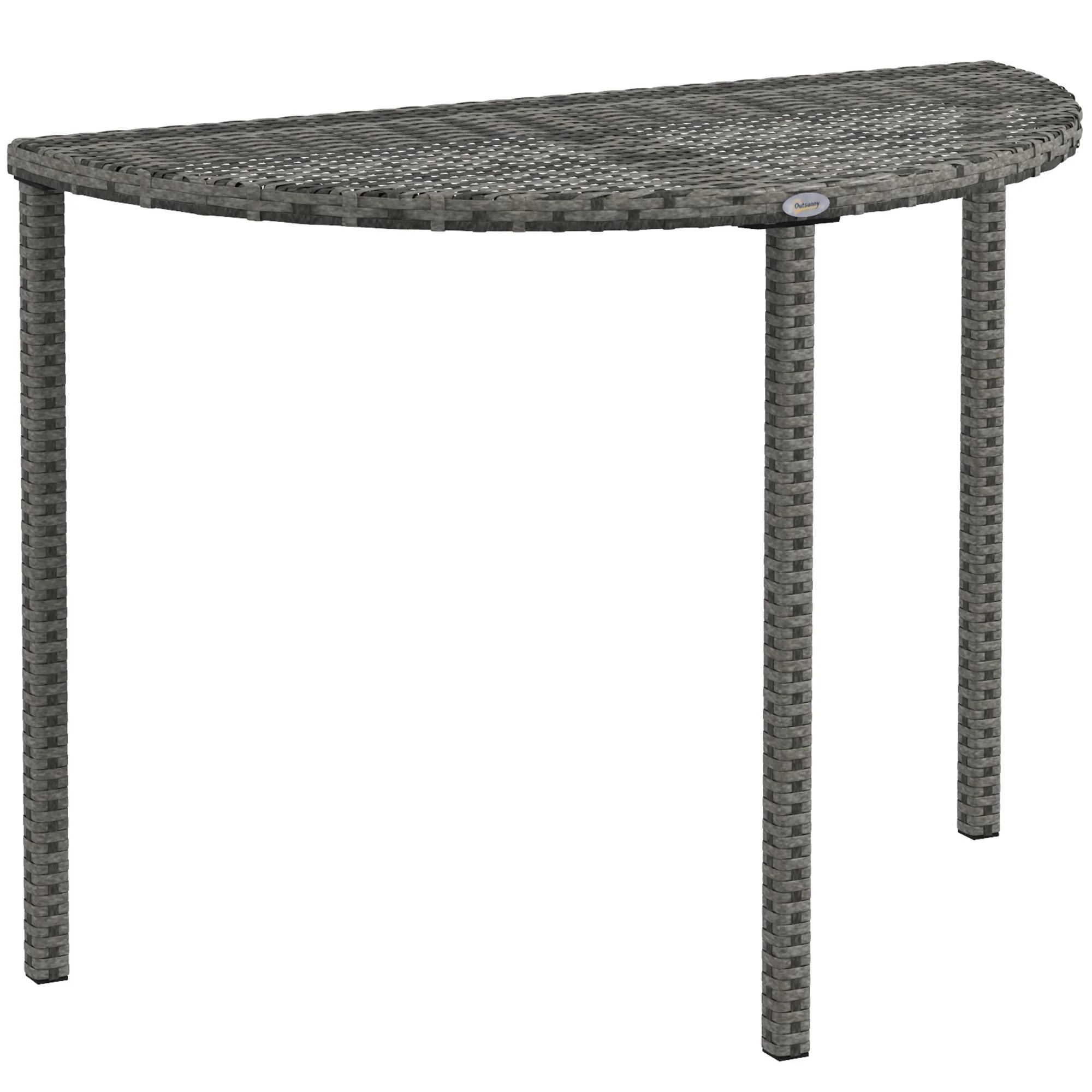 39.4" Half Round PE Rattan Side Table with Metal Frame, Grey - Image 12