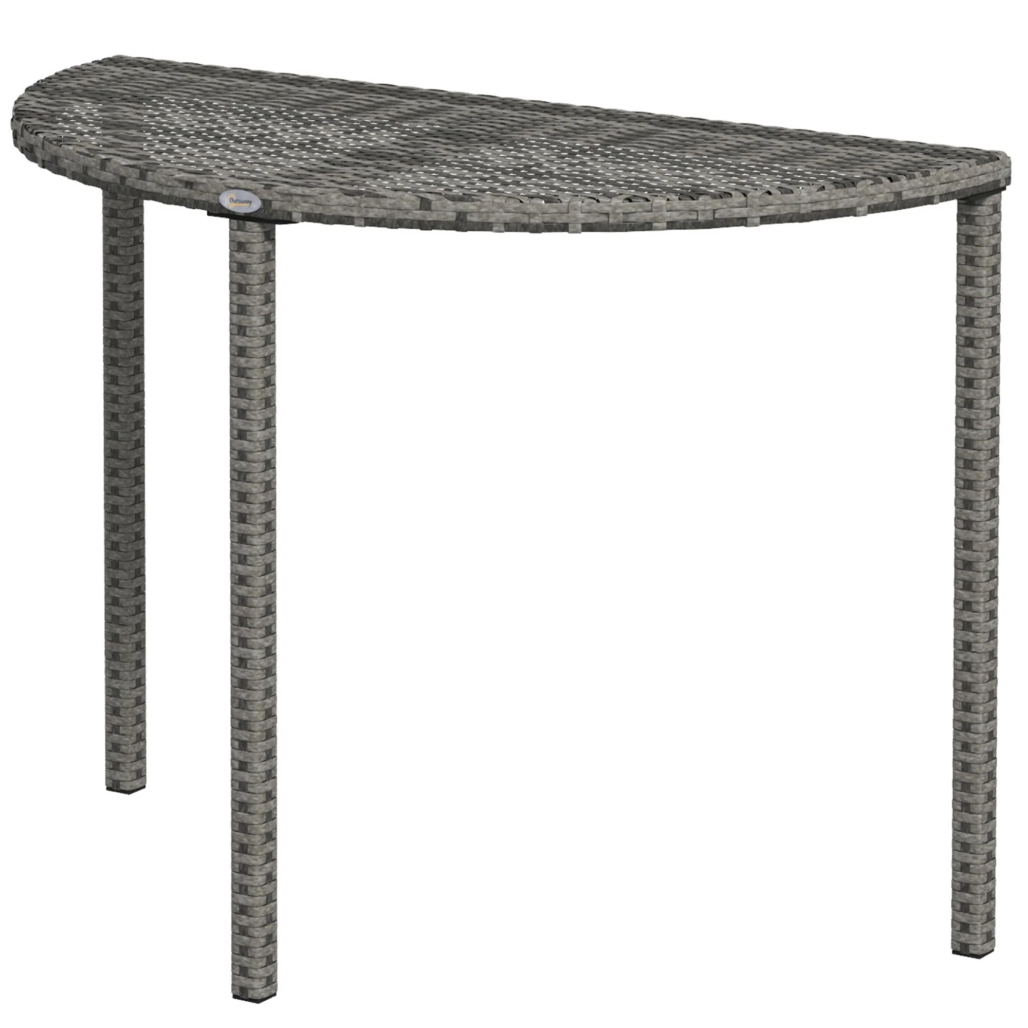 39.4" Half Round PE Rattan Side Table with Metal Frame, Grey - Image 2