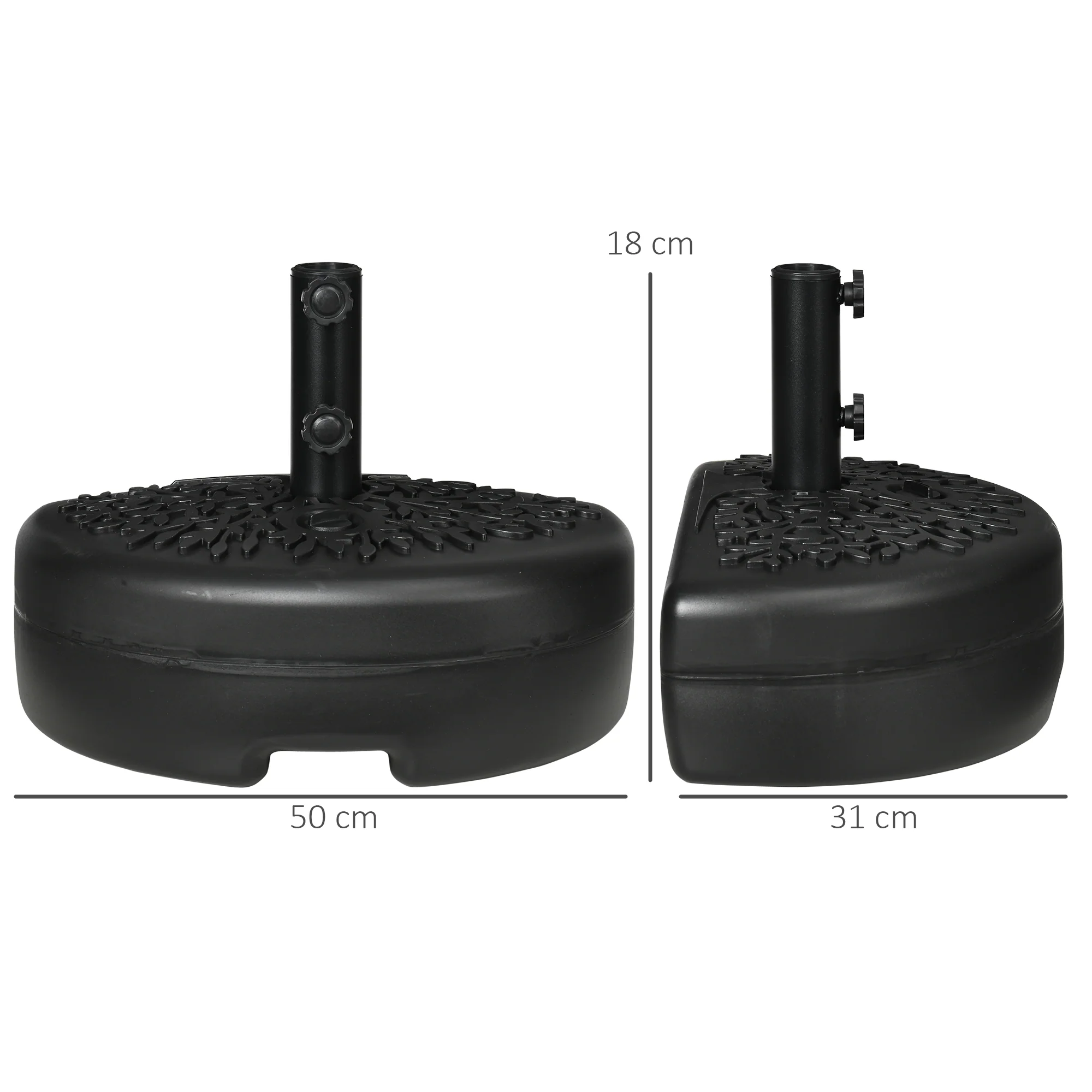 Half Round Umbrella Base for 38 or 48mm Poles, Filled Up to 18kg Water or 21kg Sand, Black - Image 5