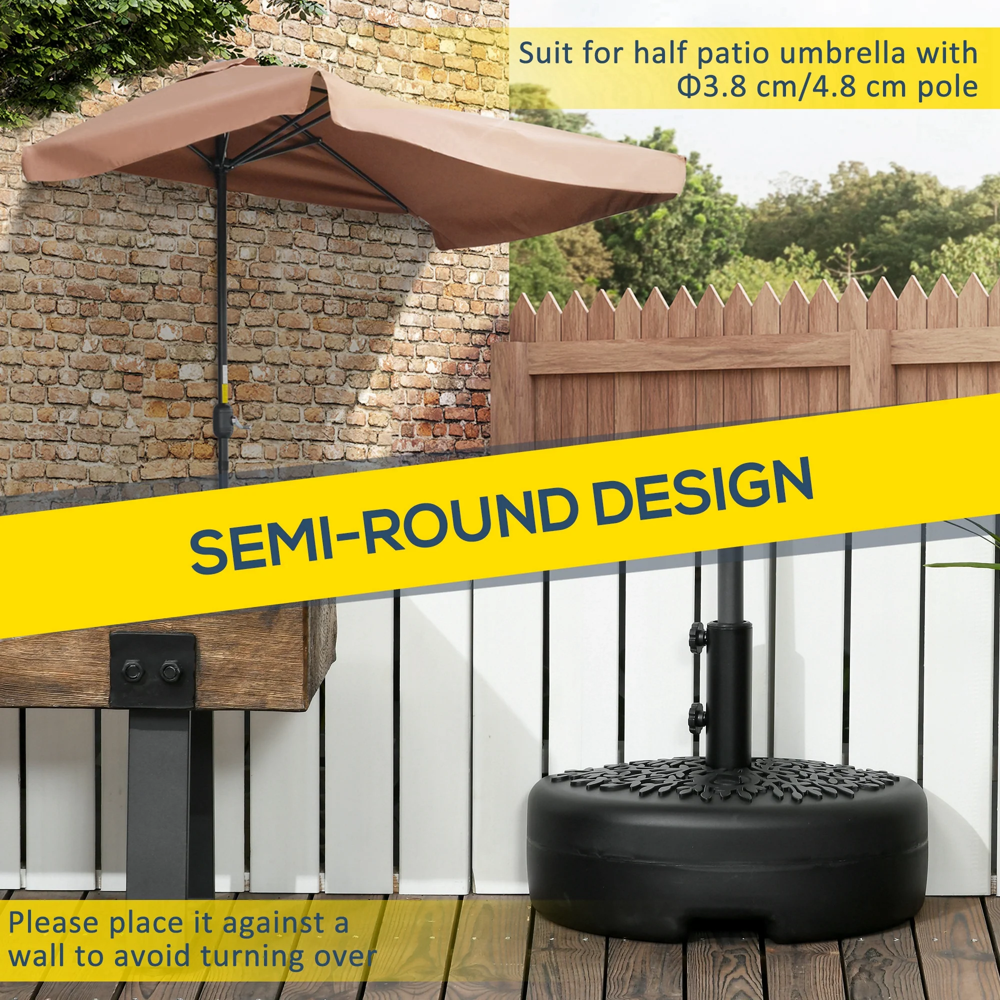 Half Round Umbrella Base for 38 or 48mm Poles, Filled Up to 18kg Water or 21kg Sand, Black - Image 6