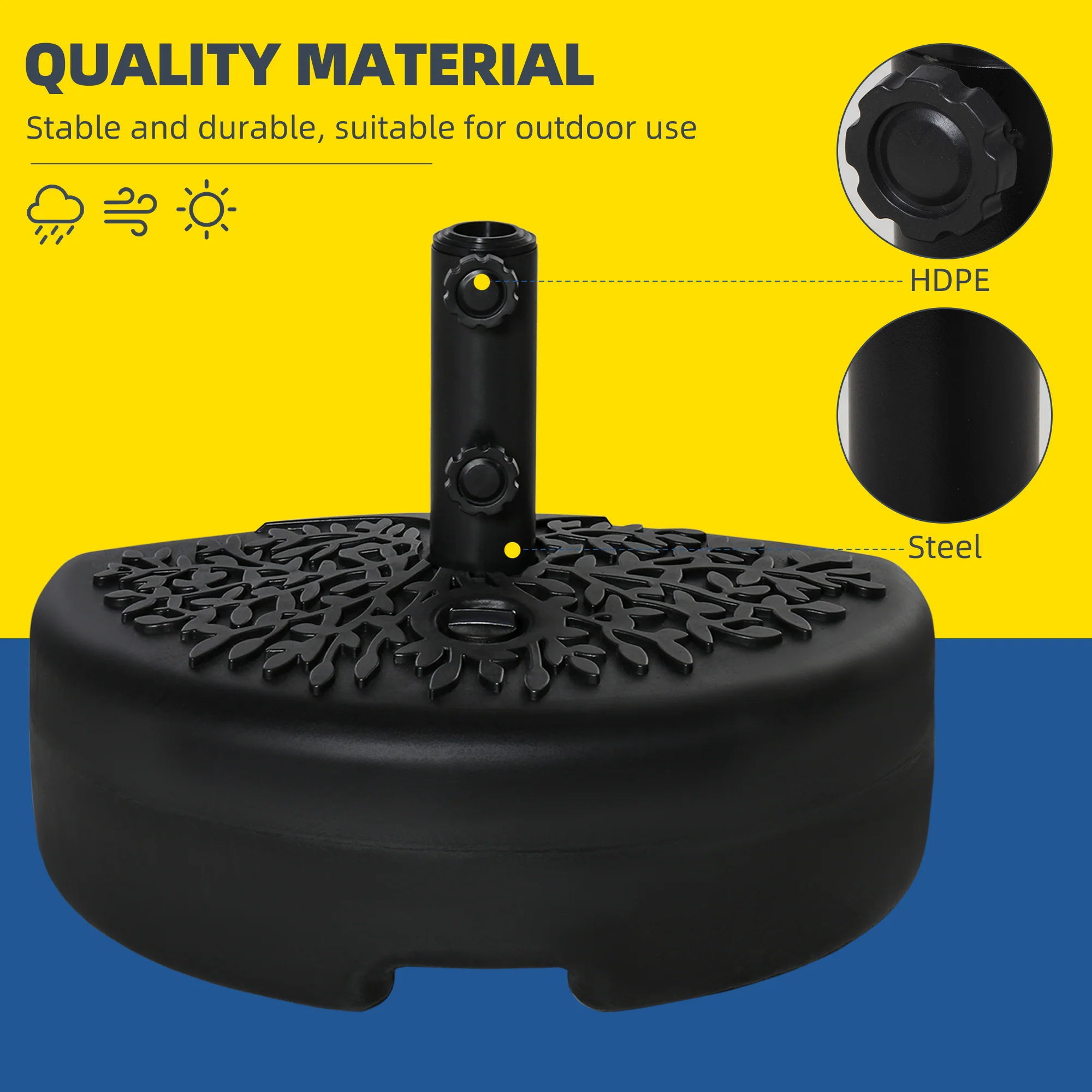 Half Round Umbrella Base for 38 or 48mm Poles, Filled Up to 18kg Water or 21kg Sand, Black - Image 8