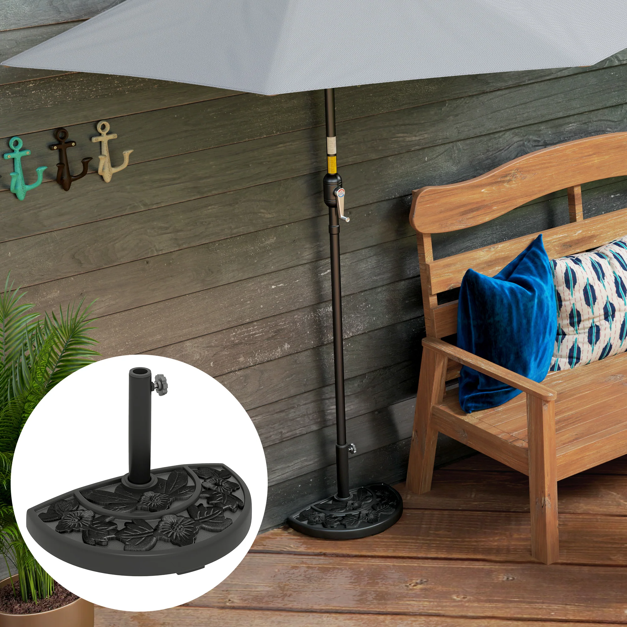 21lb Concrete Half Umbrella Stand with Floral Design, for 1.3"/1.5"/1.9" Poles, Black - Image 10