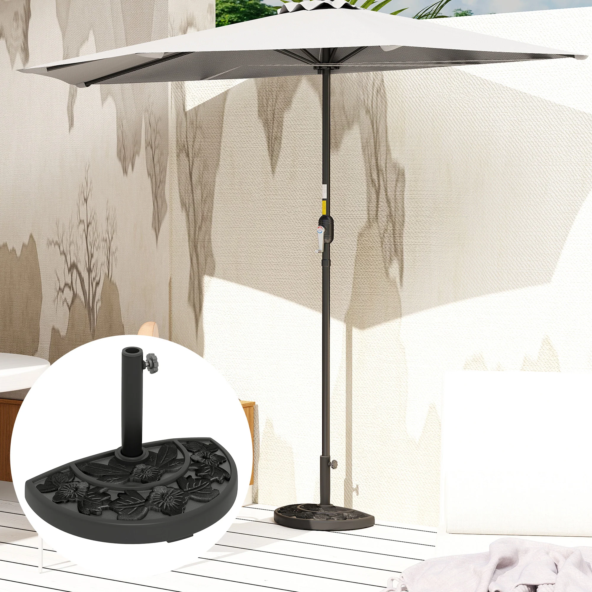 21lb Concrete Half Umbrella Stand with Floral Design, for 1.3"/1.5"/1.9" Poles, Black - Image 11