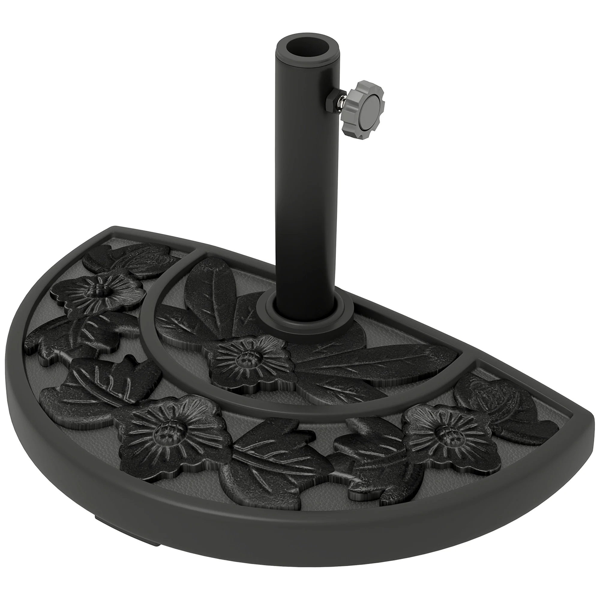 21lb Concrete Half Umbrella Stand with Floral Design, for 1.3"/1.5"/1.9" Poles, Black - Image 2