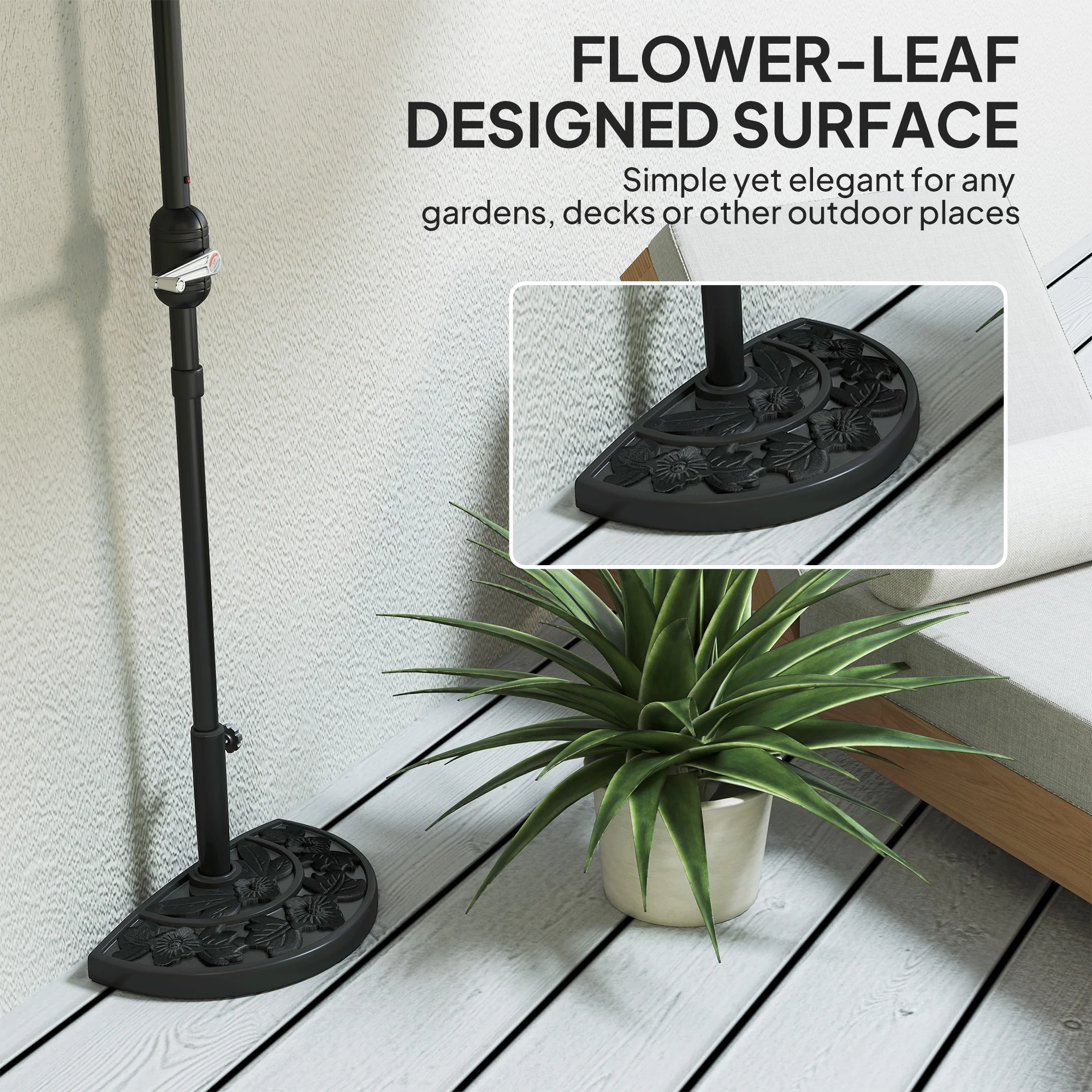 21lb Concrete Half Umbrella Stand with Floral Design, for 1.3"/1.5"/1.9" Poles, Black - Image 8