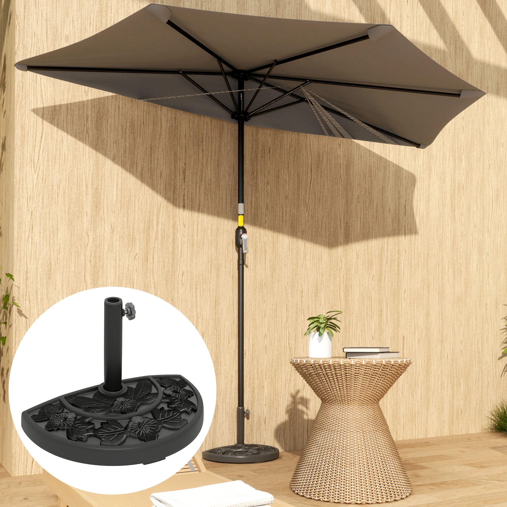 21lb Concrete Half Umbrella Stand with Floral Design, for 1.3"/1.5"/1.9" Poles, Black - Image 9